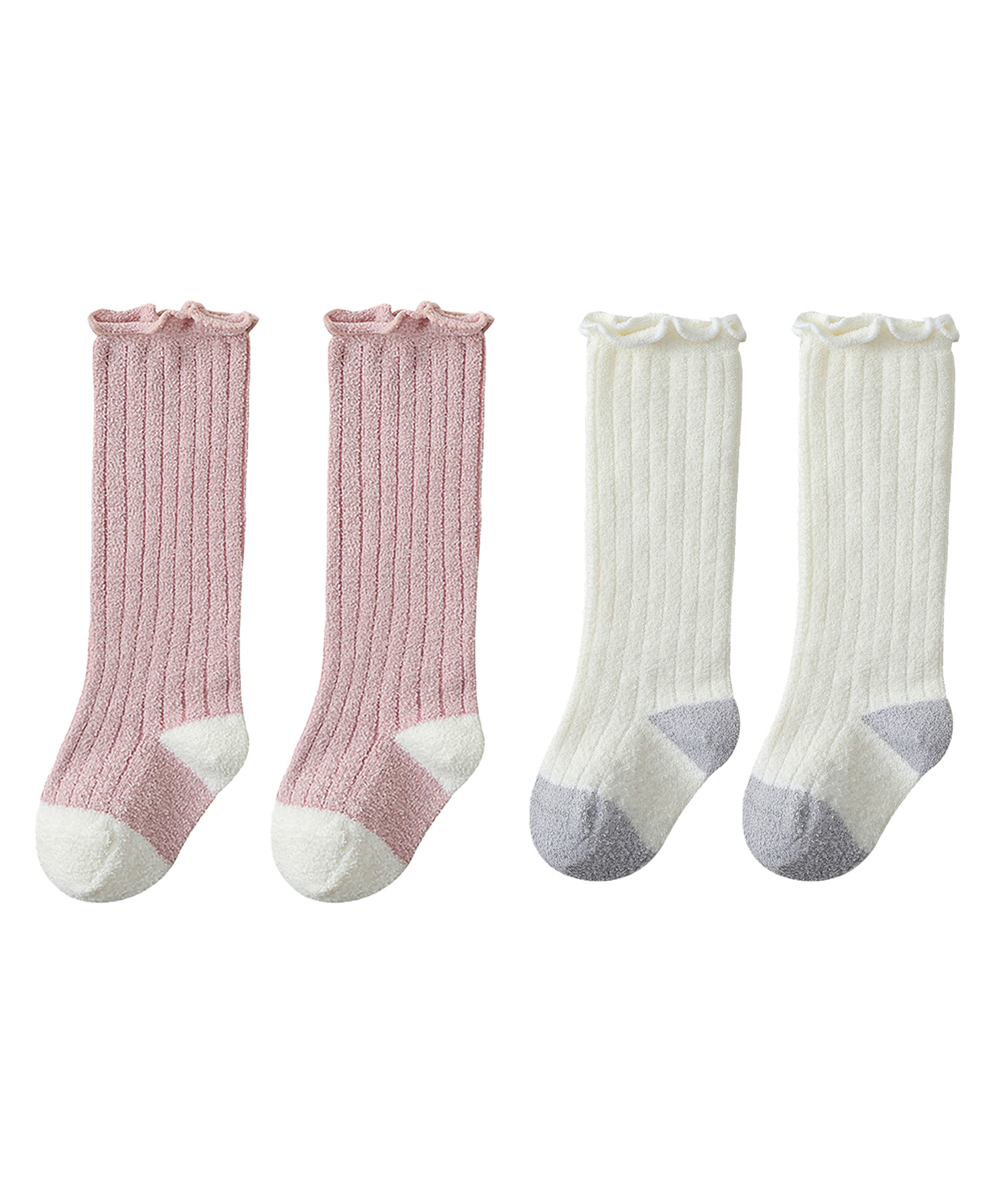 SYGA Set Of 2 Cotton Solid Socks - Pink & White-picture-42