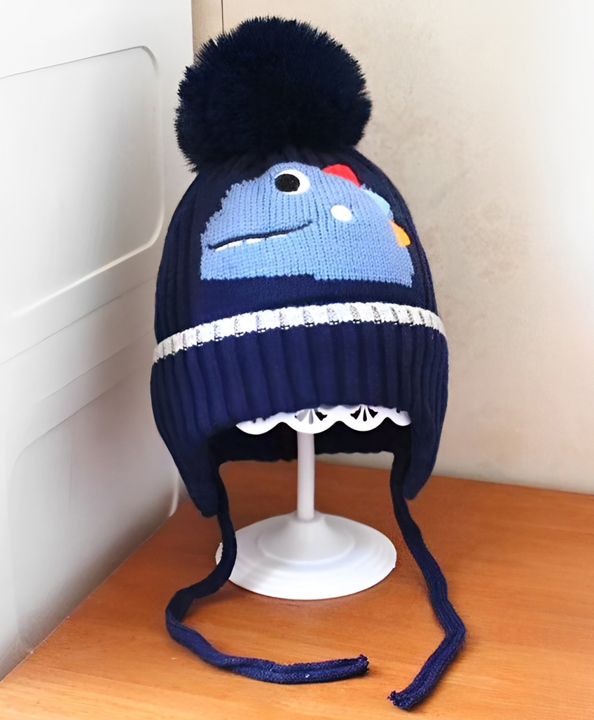 SYGA Wool Cap Beanie with Pom Pom Warm Ear Protection Knitted Cap - Dark Blue-picture-19