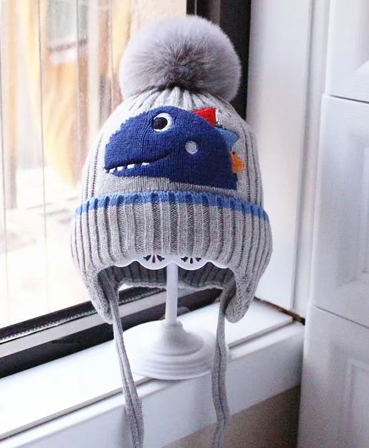 SYGA Wool Cap Beanie with Pom Pom Warm Ear Protection Knitted Cap - Grey-image-3