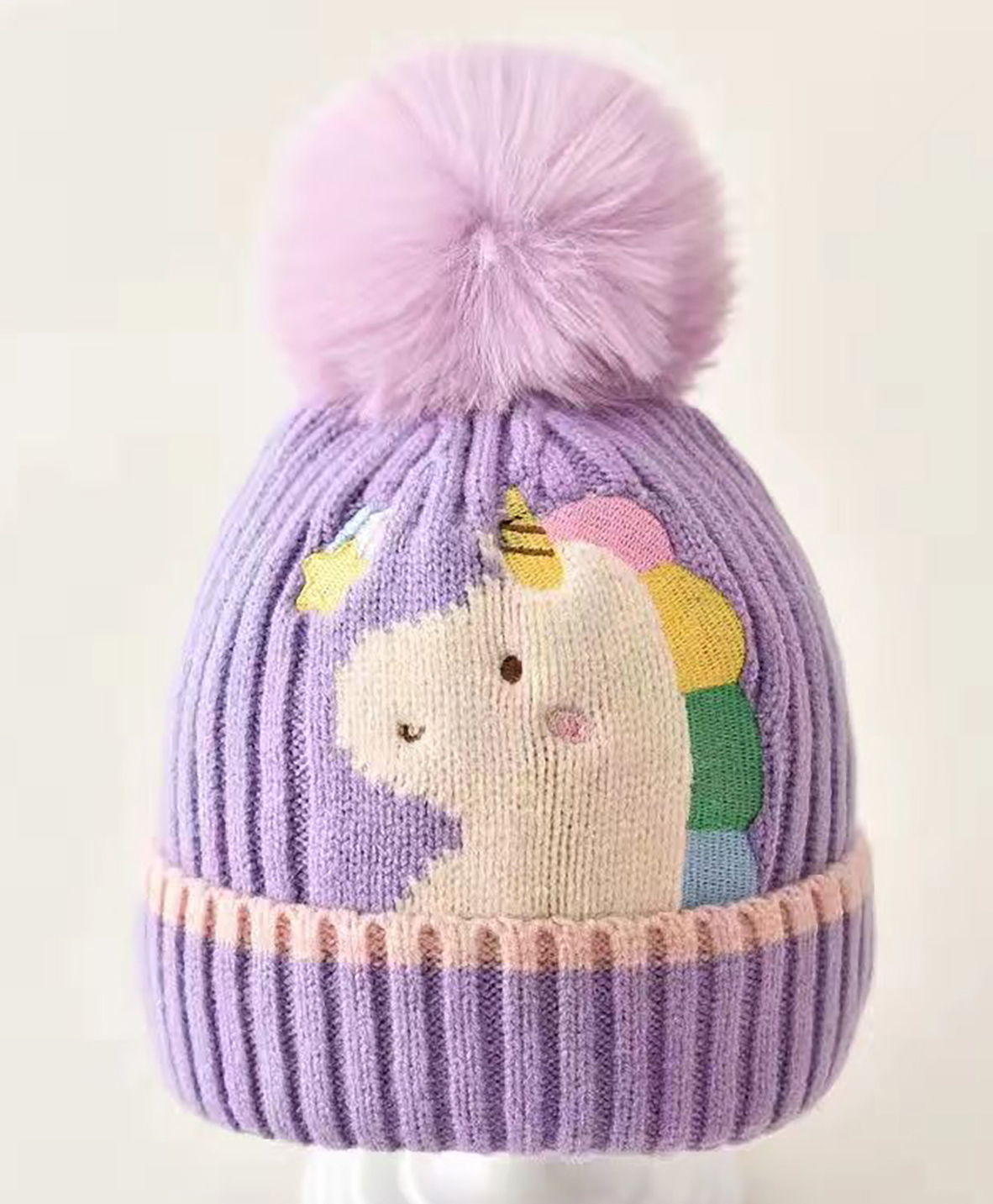 SYGA Winter Cap Wool Beanie with Pom Pom Warm Ear Protection Knitted - Purple-picture-16