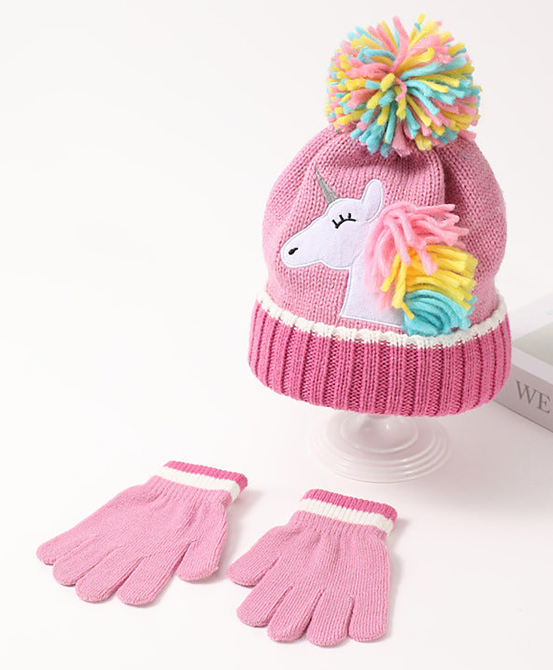 SYGA Wool Beanie Cap & Gloves Set Warm Knitted Design - Pink-picture-12