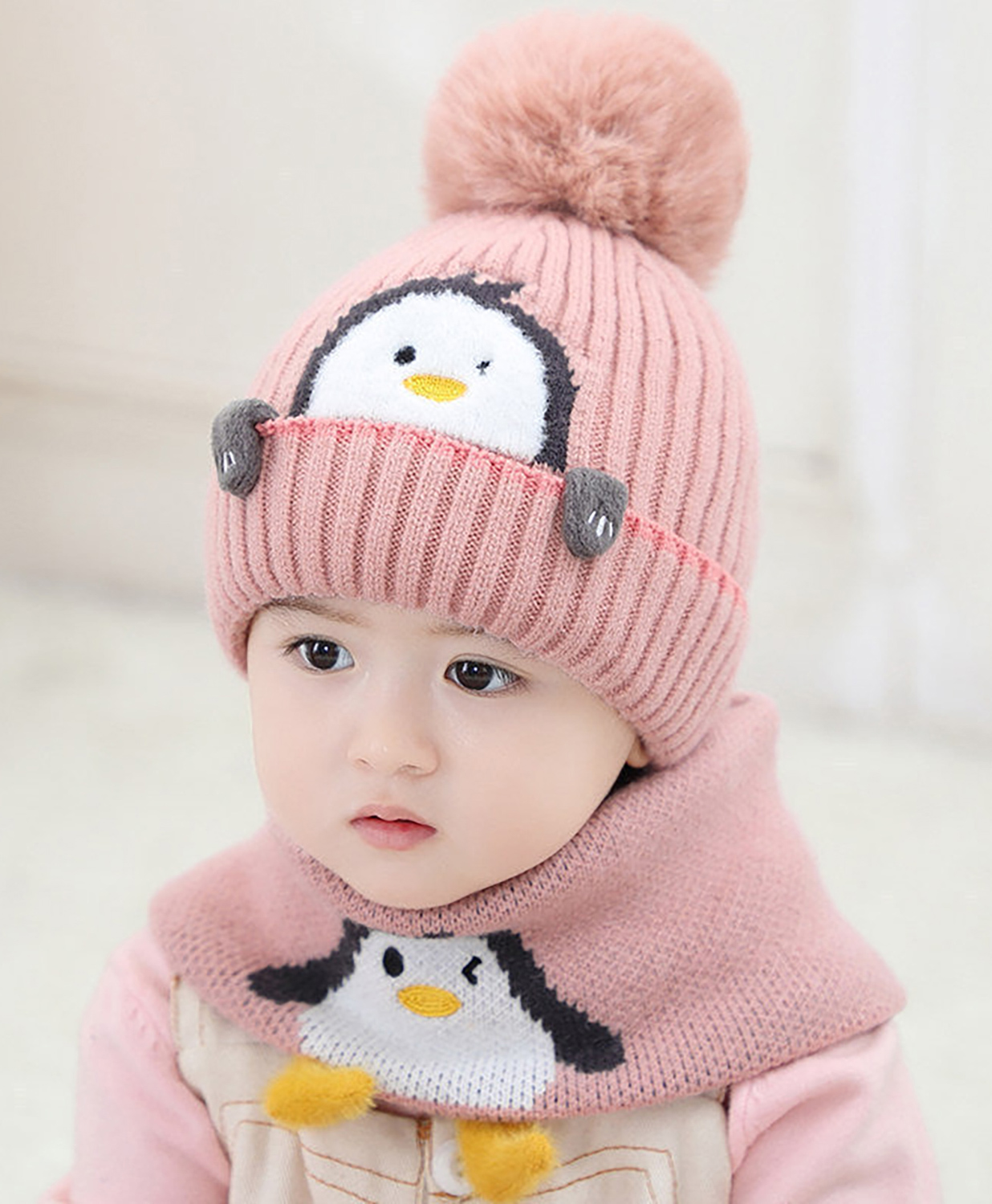 SYGA Winter Knitted Beanie Hat with Scarf Stretchable Woolen Cap with Neck & Ear Protection- Pink-picture-17
