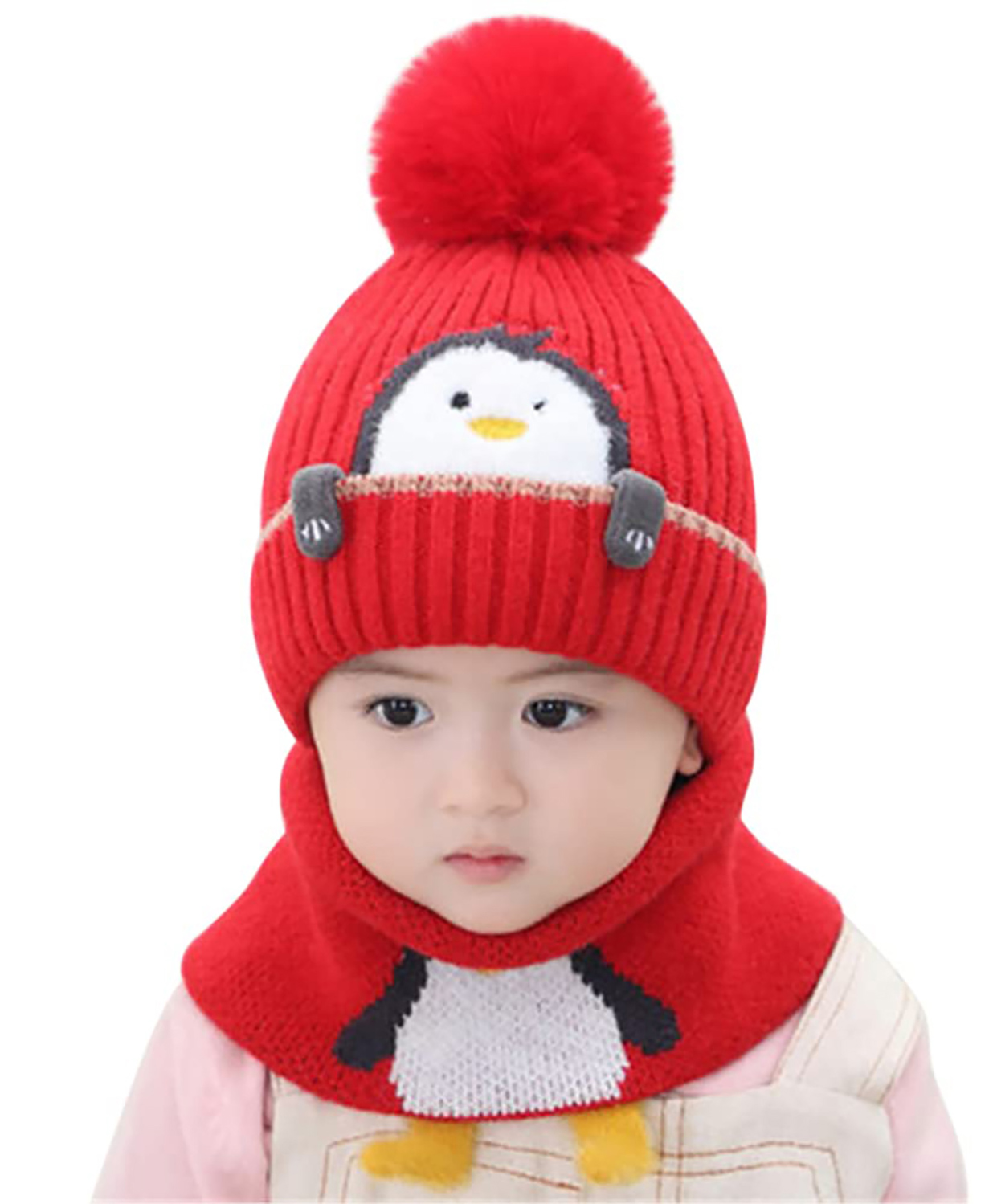 SYGA Winter Knitted Beanie Hat with Scarf Stretchable Woolen Cap with Neck & Ear Protection- Red-picture-13