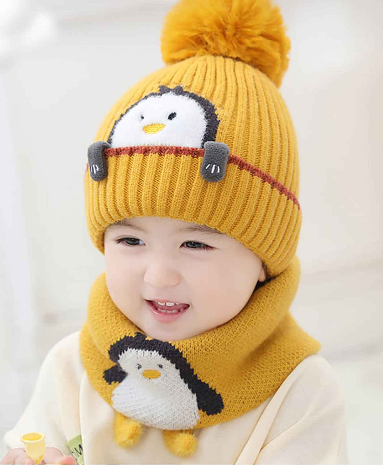 SYGA Winter Knitted Beanie Hat with Scarf Stretchable Woolen Cap with Neck & Ear Protection- Yellow-picture-15