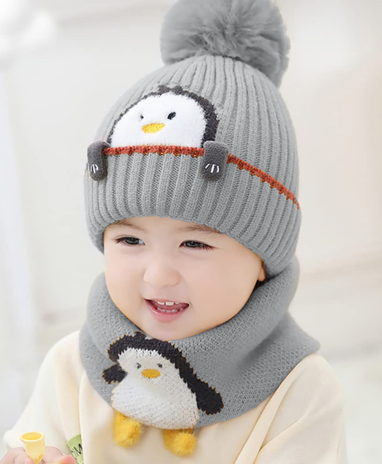 SYGA Winter Knitted Beanie Hat with Scarf Stretchable Woolen Cap with Neck & Ear Protection- Grey-image-13