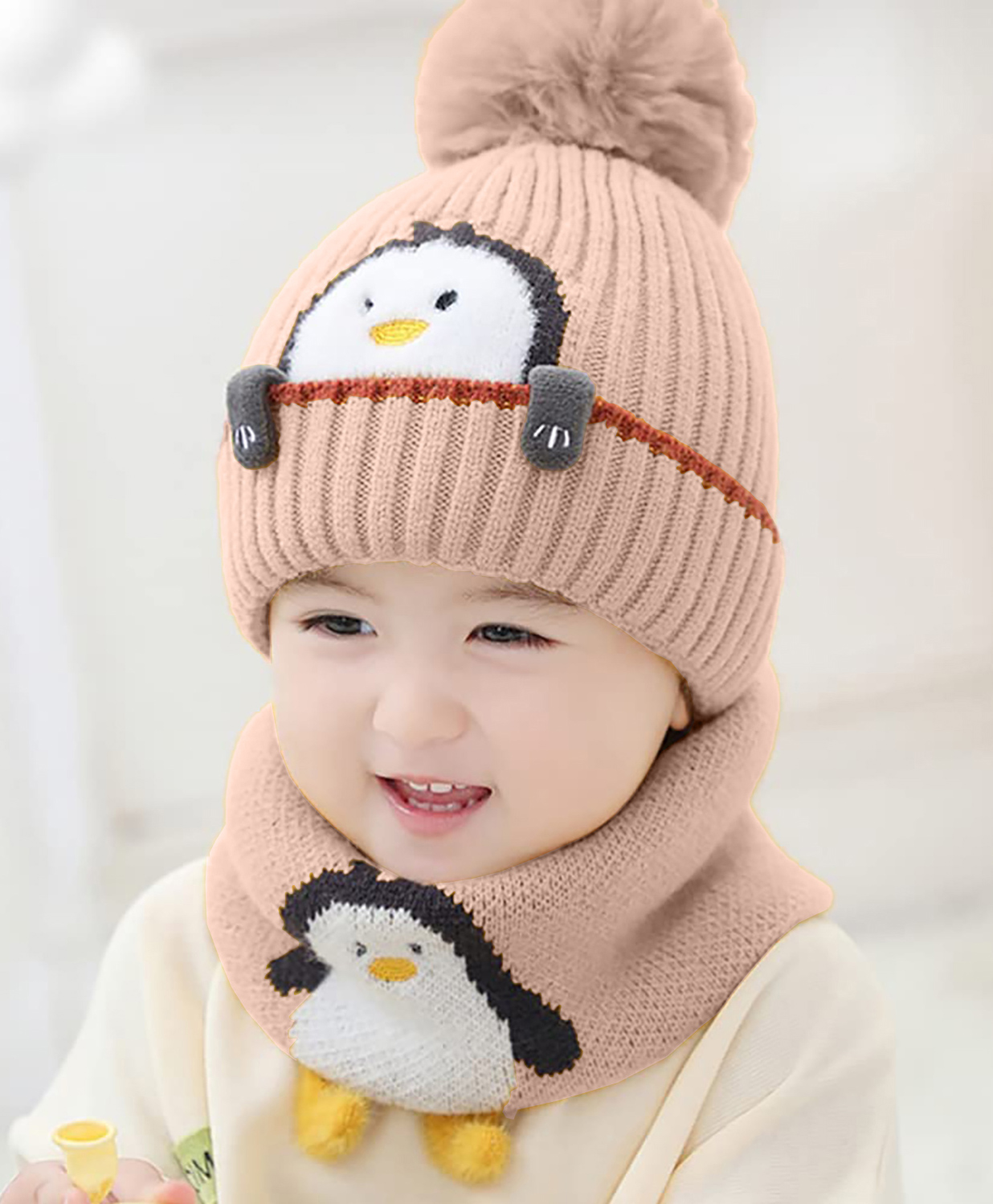 SYGA Winter Knitted Beanie Hat with Scarf Stretchable Woolen Cap with Neck & Ear Protection- Khaki-picture-20