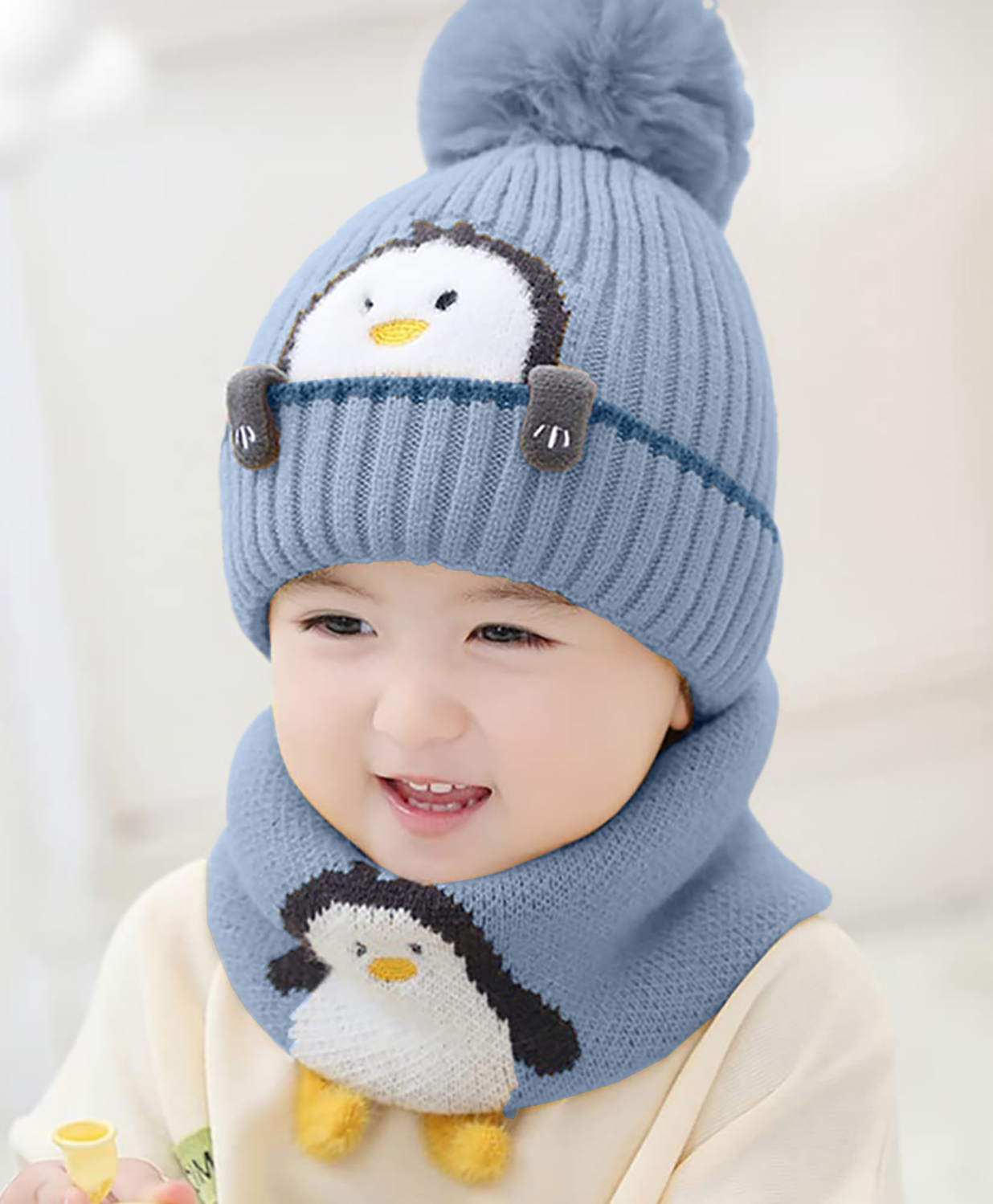 SYGA Winter Knitted Beanie Hat with Scarf Stretchable Woolen Cap with Neck & Ear Protection- Blue-picture-20