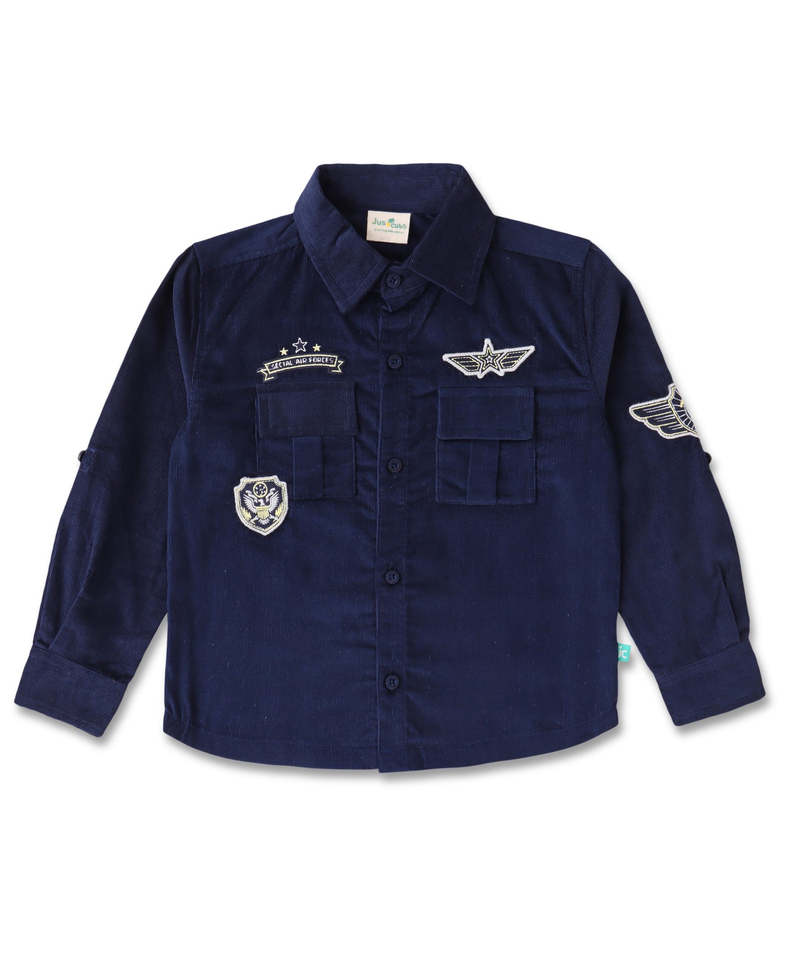 JusCubs Cotton Full Sleeves Air Force Text  Embroidered Shirt - Navy Blue-image-25