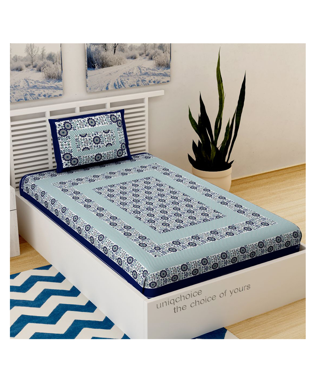 UniqChoice Pure Cotton Jaipuri Single bed sheet With 1 Pillow Cover-image-18