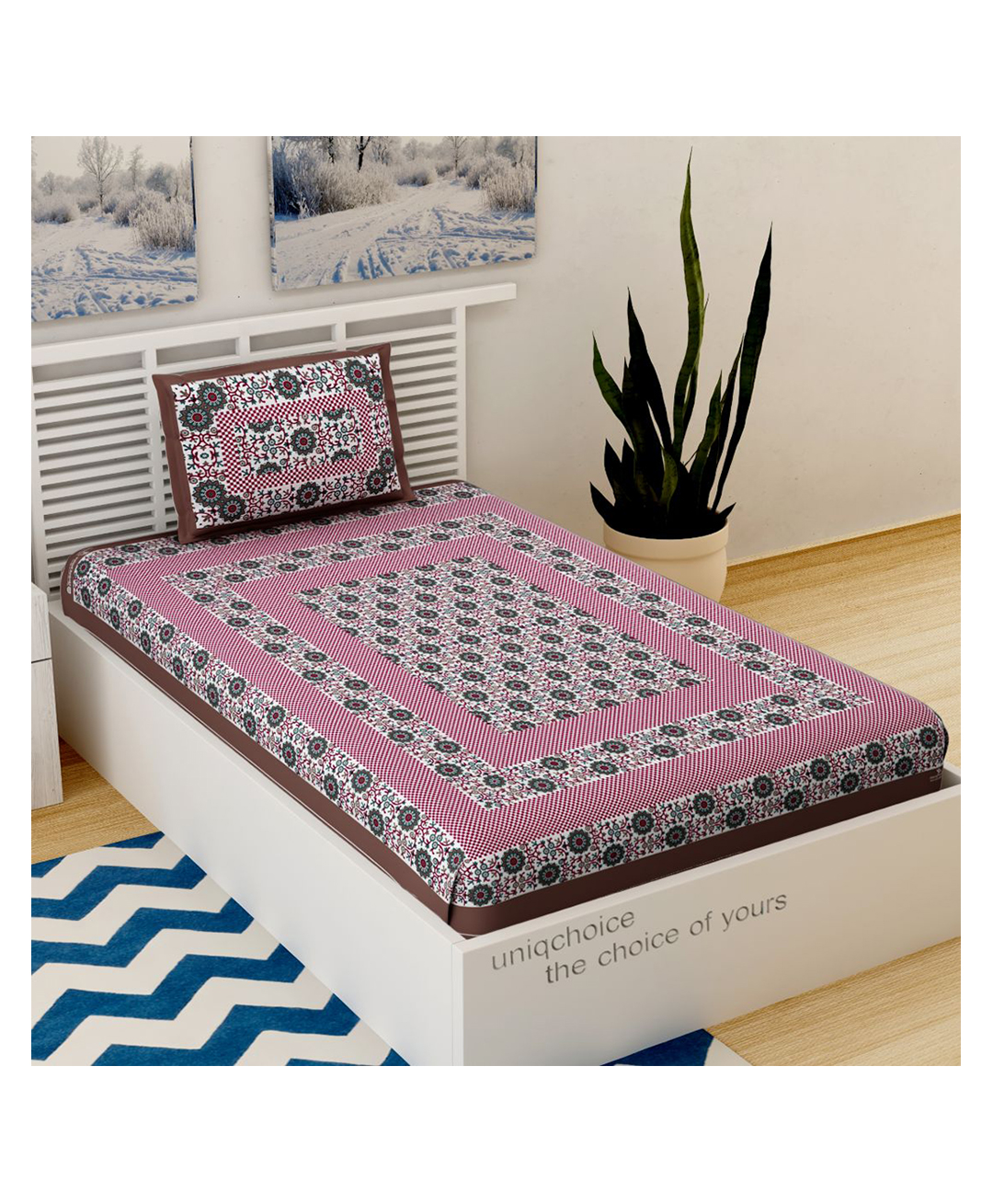 UniqChoice Pure Cotton Jaipuri Single bed sheet With 1 Pillow Cover-image-22