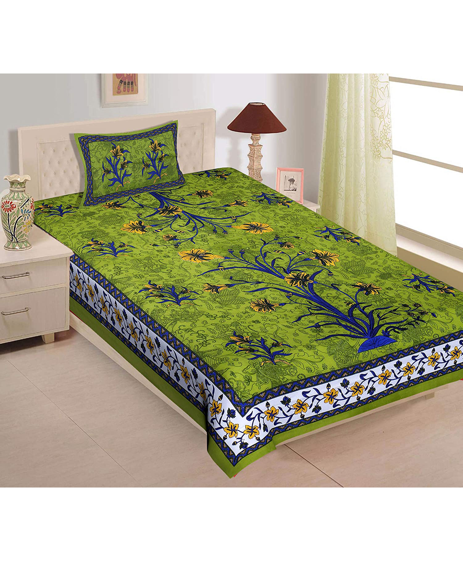 UniqChoice Pure Cotton Jaipuri Single bed sheet With 1 Pillow Cover-picture-28