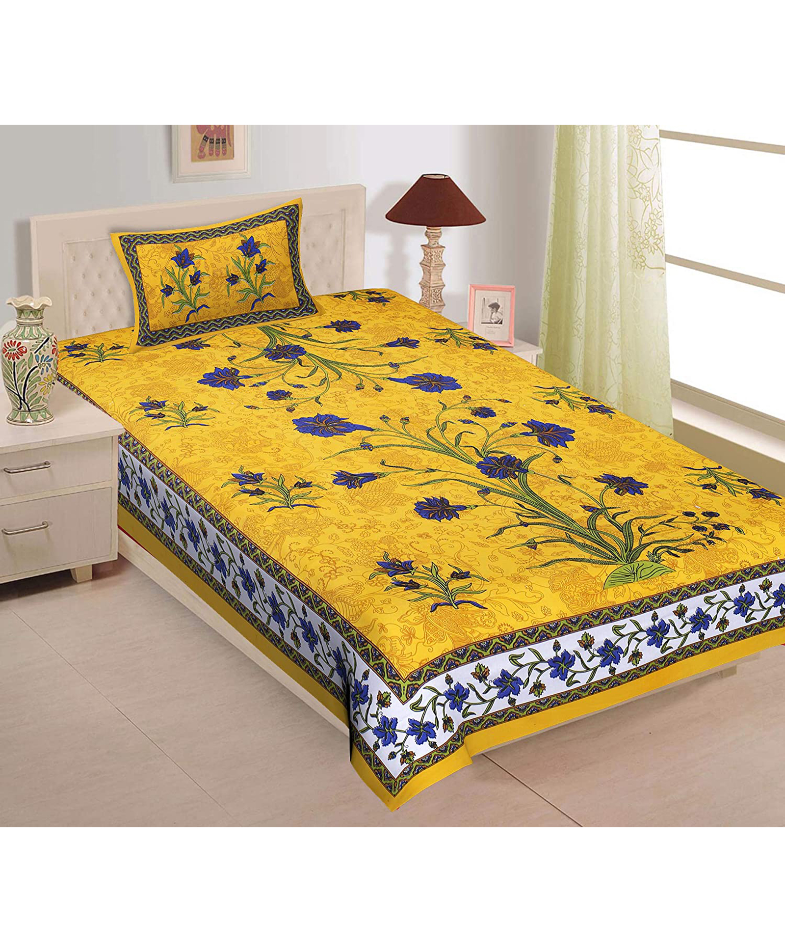 UniqChoice Pure Cotton Jaipuri Single bed sheet With 1 Pillow Cover-picture-11