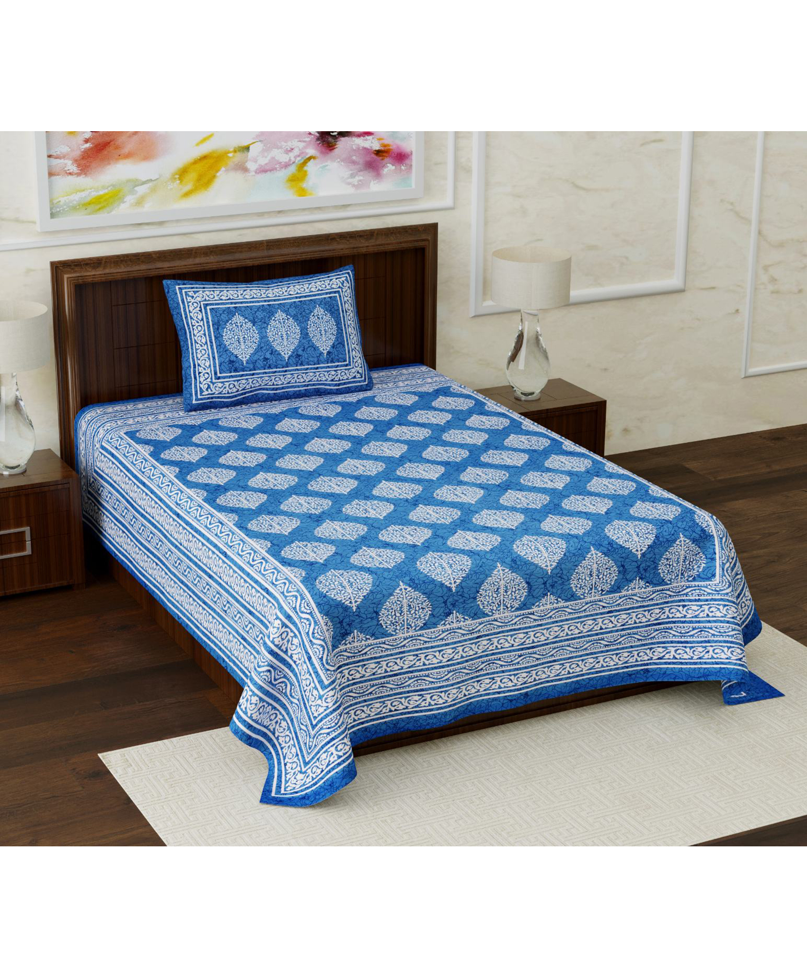UniqChoice Pure Cotton Jaipuri Single bed sheet With 1 Pillow Cover-picture-11