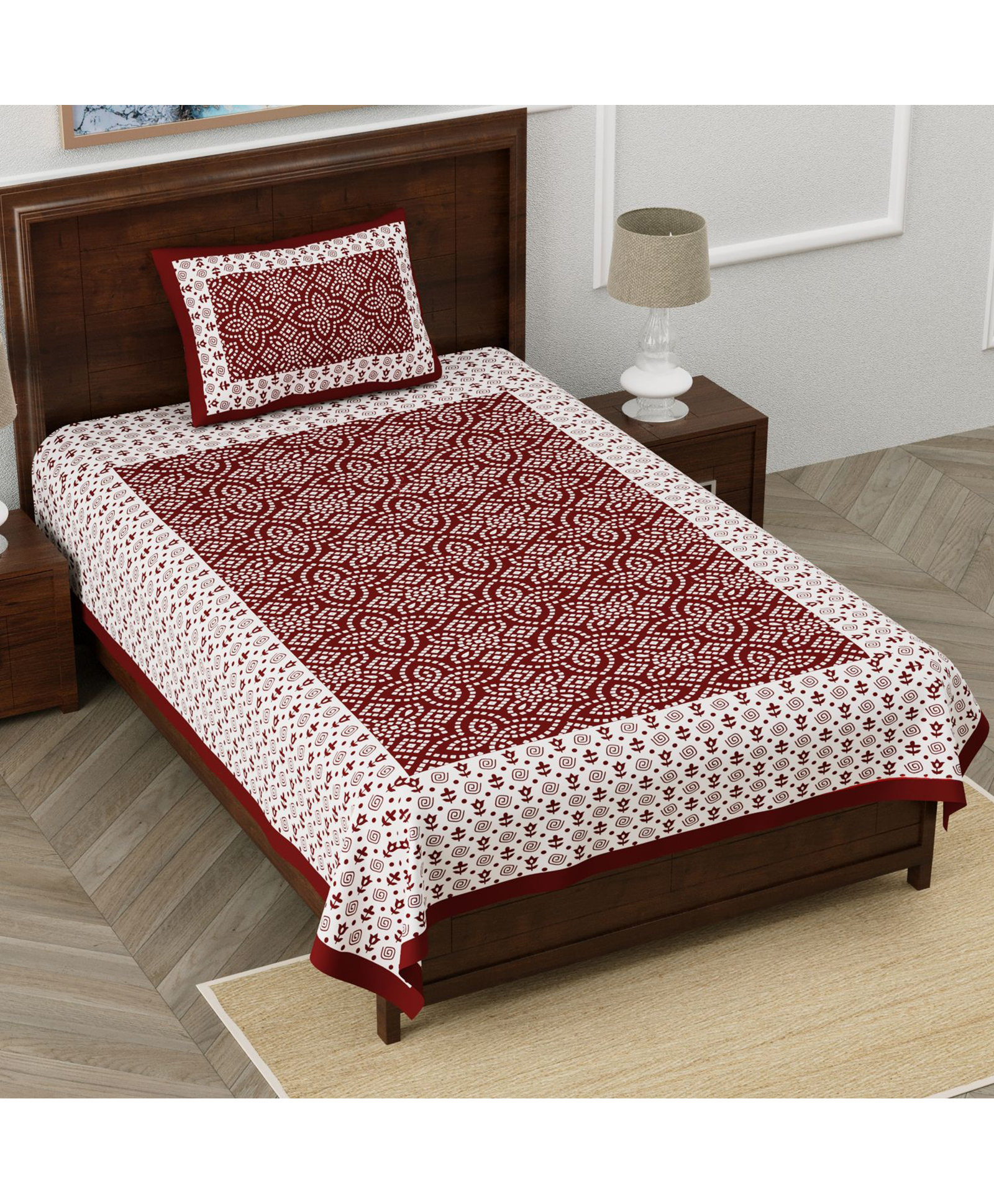 UniqChoice Pure Cotton Jaipuri Single bed sheet With 1 Pillow Cover-image-30