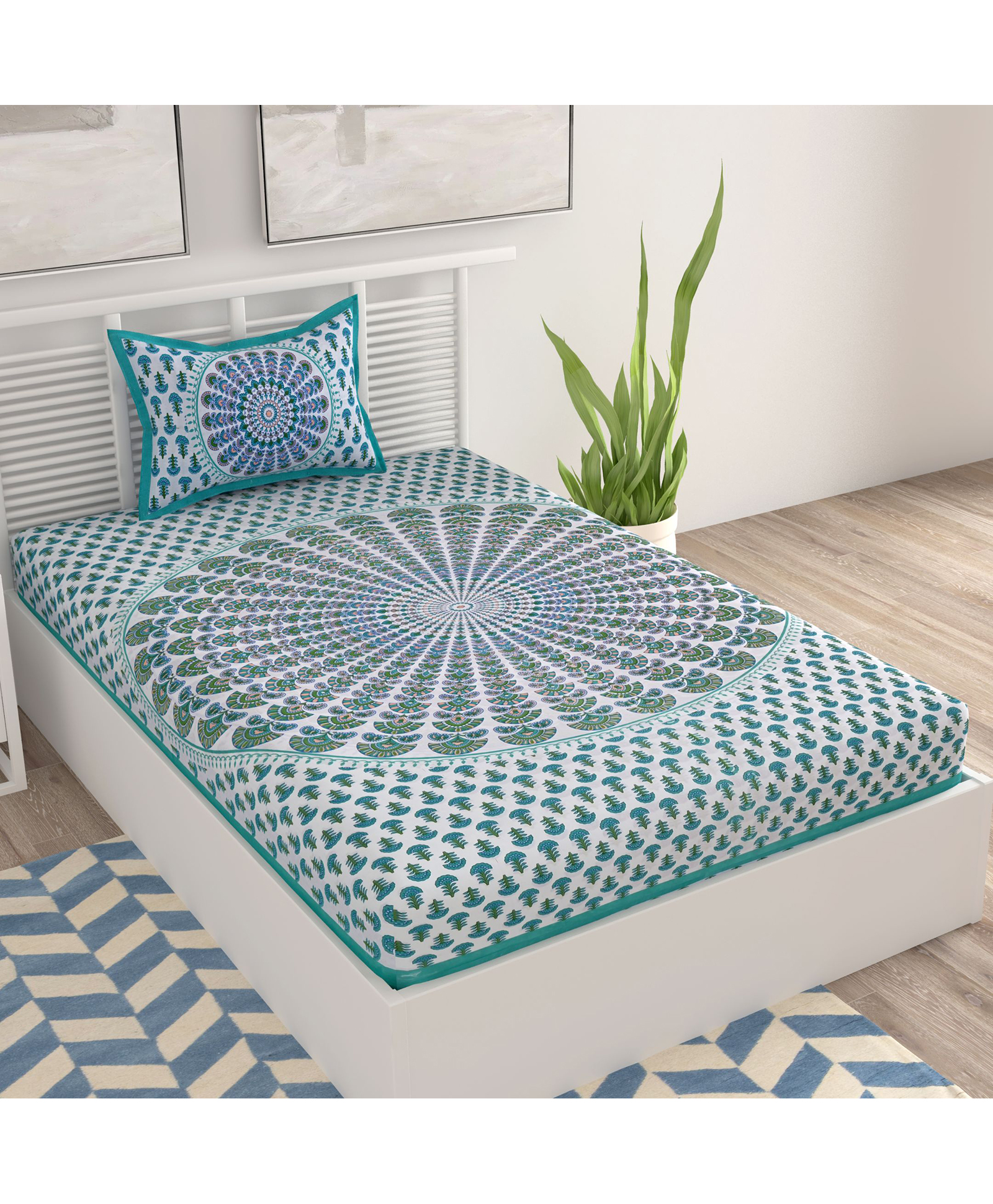 UniqChoice Pure Cotton Jaipuri Single bed sheet With 1 Pillow Cover-image-24