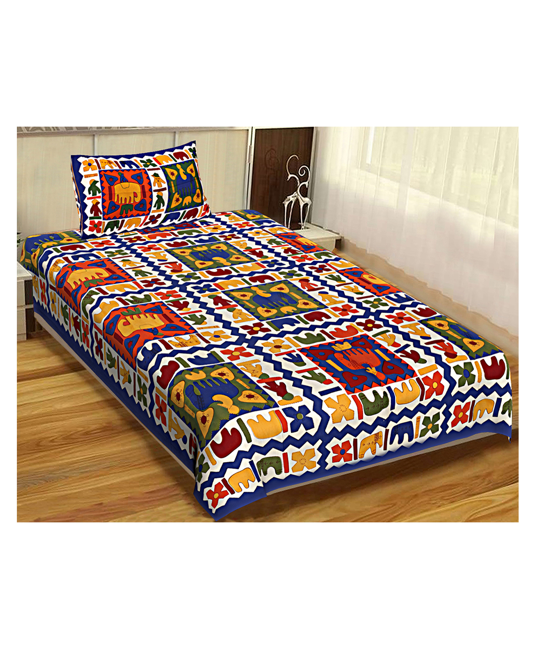 UniqChoice Pure Cotton Jaipuri Single bed sheet With 1 Pillow Cover-image-13