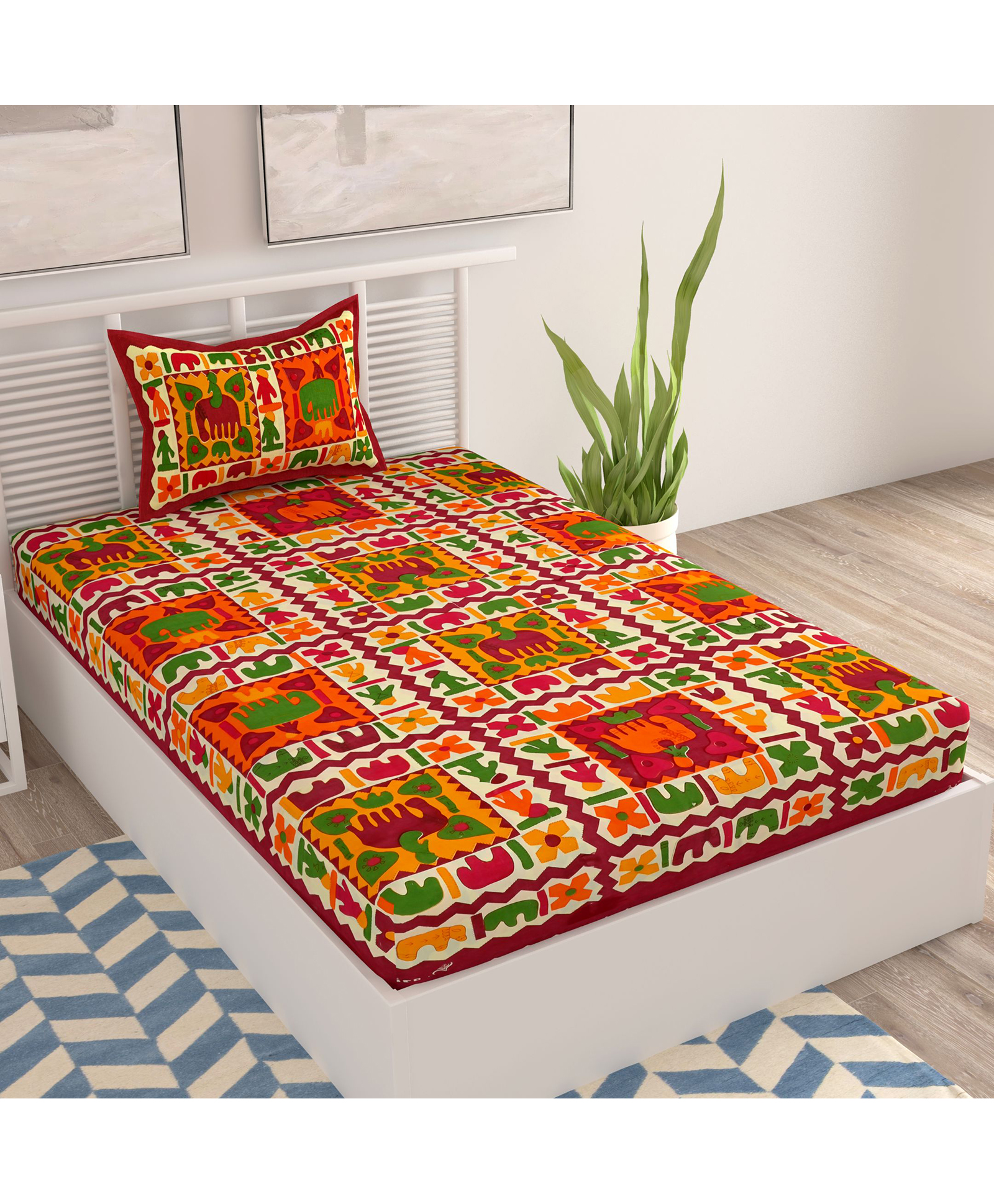 UniqChoice Pure Cotton Jaipuri Single bed sheet With 1 Pillow Cover-picture-17