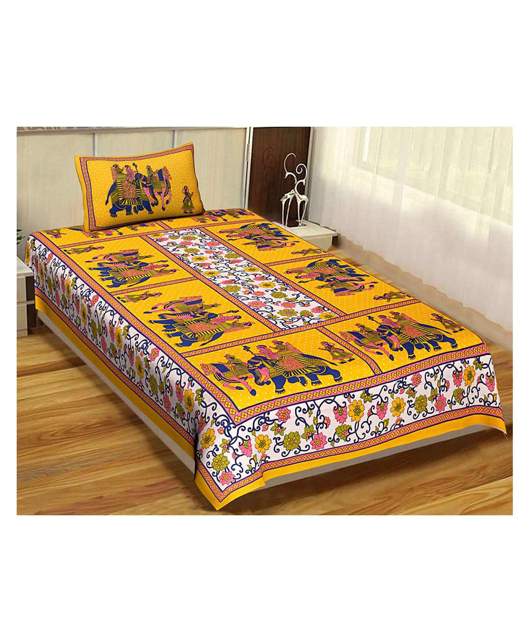 UniqChoice Pure Cotton Jaipuri Single bed sheet With 1 Pillow Cover-picture-14