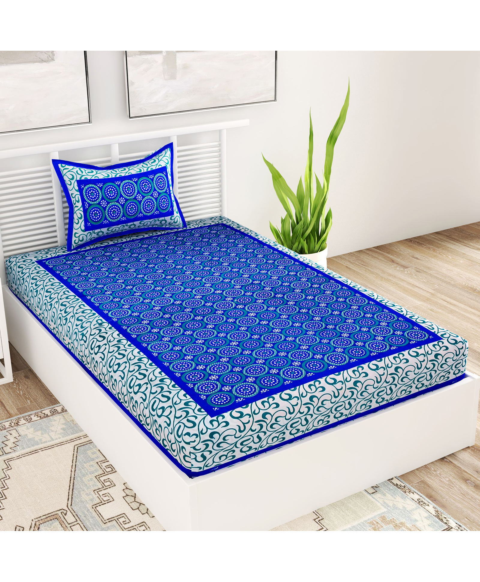 UniqChoice Pure Cotton Jaipuri Single bed sheet With 1 Pillow Cover-image-14