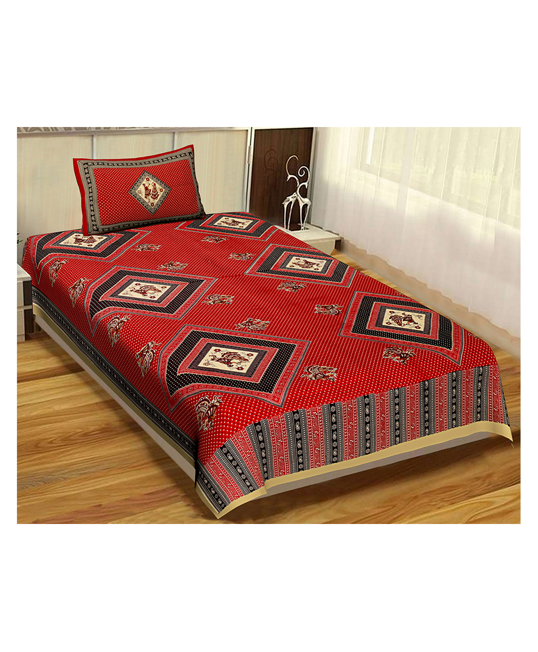 UniqChoice Pure Cotton Jaipuri Single bed sheet With 1 Pillow Cover-picture-10