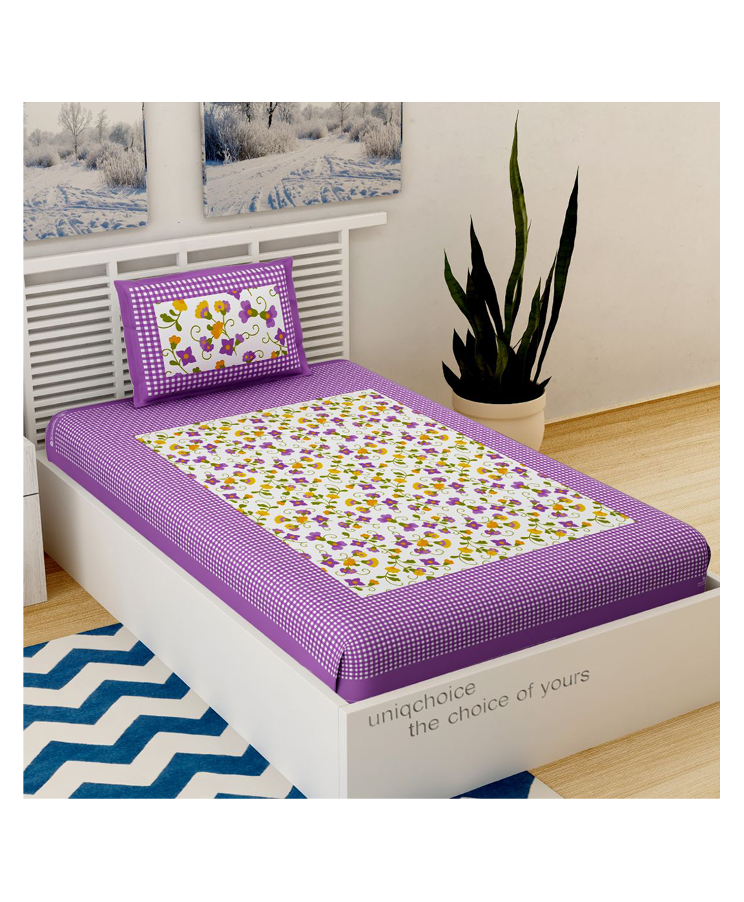 UniqChoice Pure Cotton Jaipuri Single bed sheet With 1 Pillow Cover-picture-23