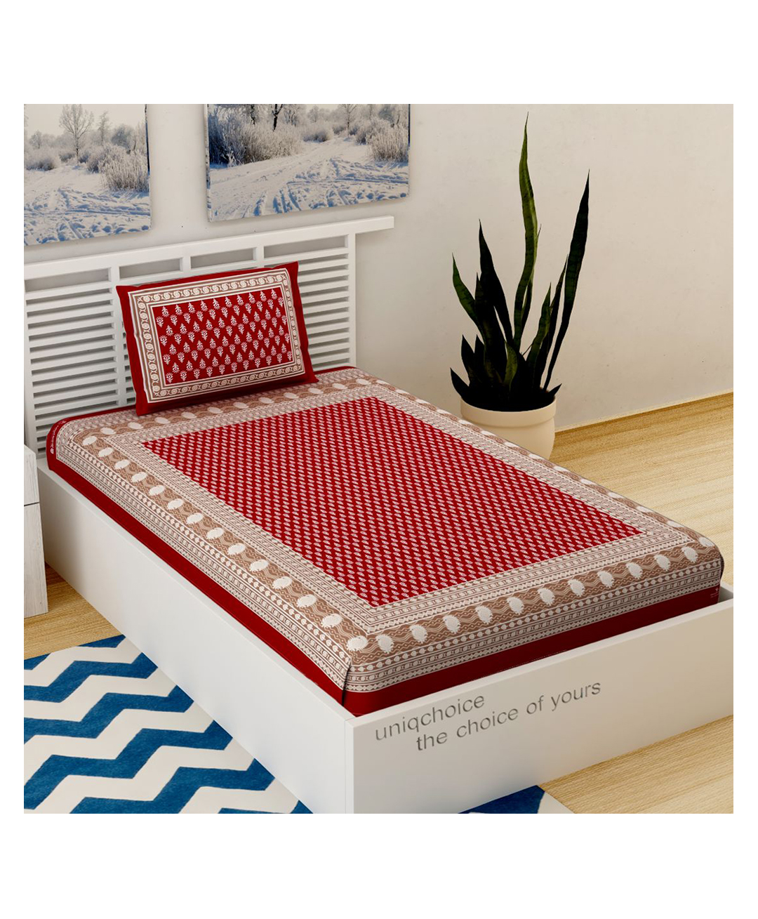 UniqChoice Pure Cotton Jaipuri Single bed sheet With 1 Pillow Cover-picture-16