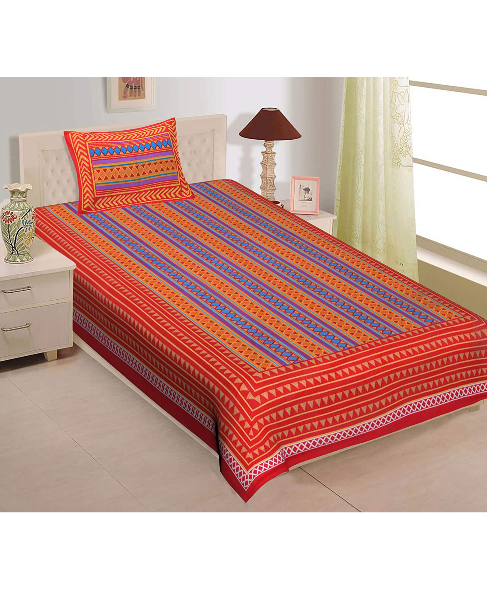 UniqChoice Pure Cotton Jaipuri Single bed sheet With 1 Pillow Cover-image-17