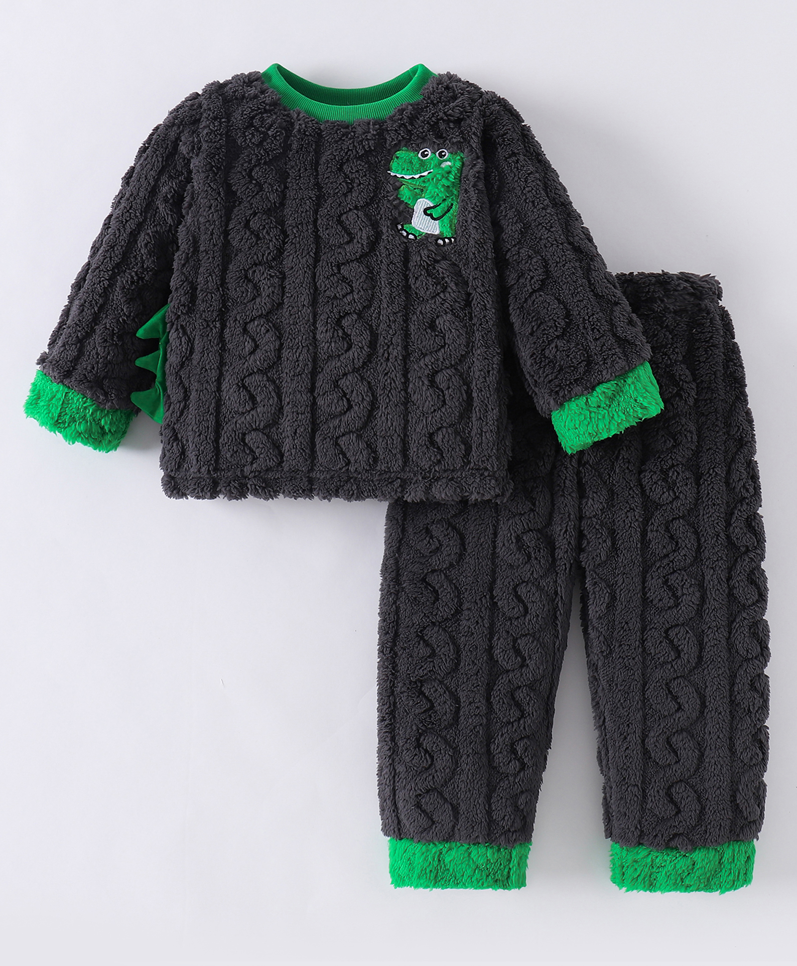 Kookie Kids Full Sleeves Winter Wear Night Suit With Animal Applique - Charcoal Grey-image-49