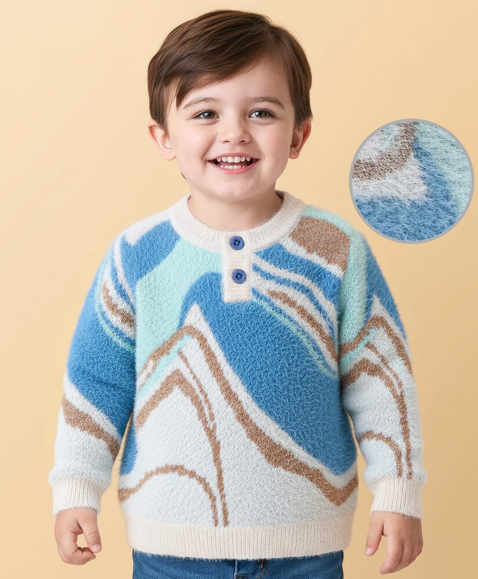 Babyoye Knit Full Sleeves Pullover Henley Neck Sweater Marble Design - Blue-image-8