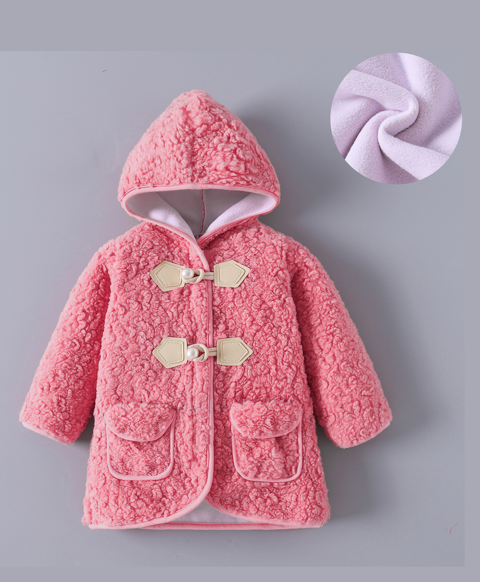 Kookie Kids Full Sleeves Hooded Winter Fur Jacket with Solid Colour & Beads Detailing - Pink-picture-13