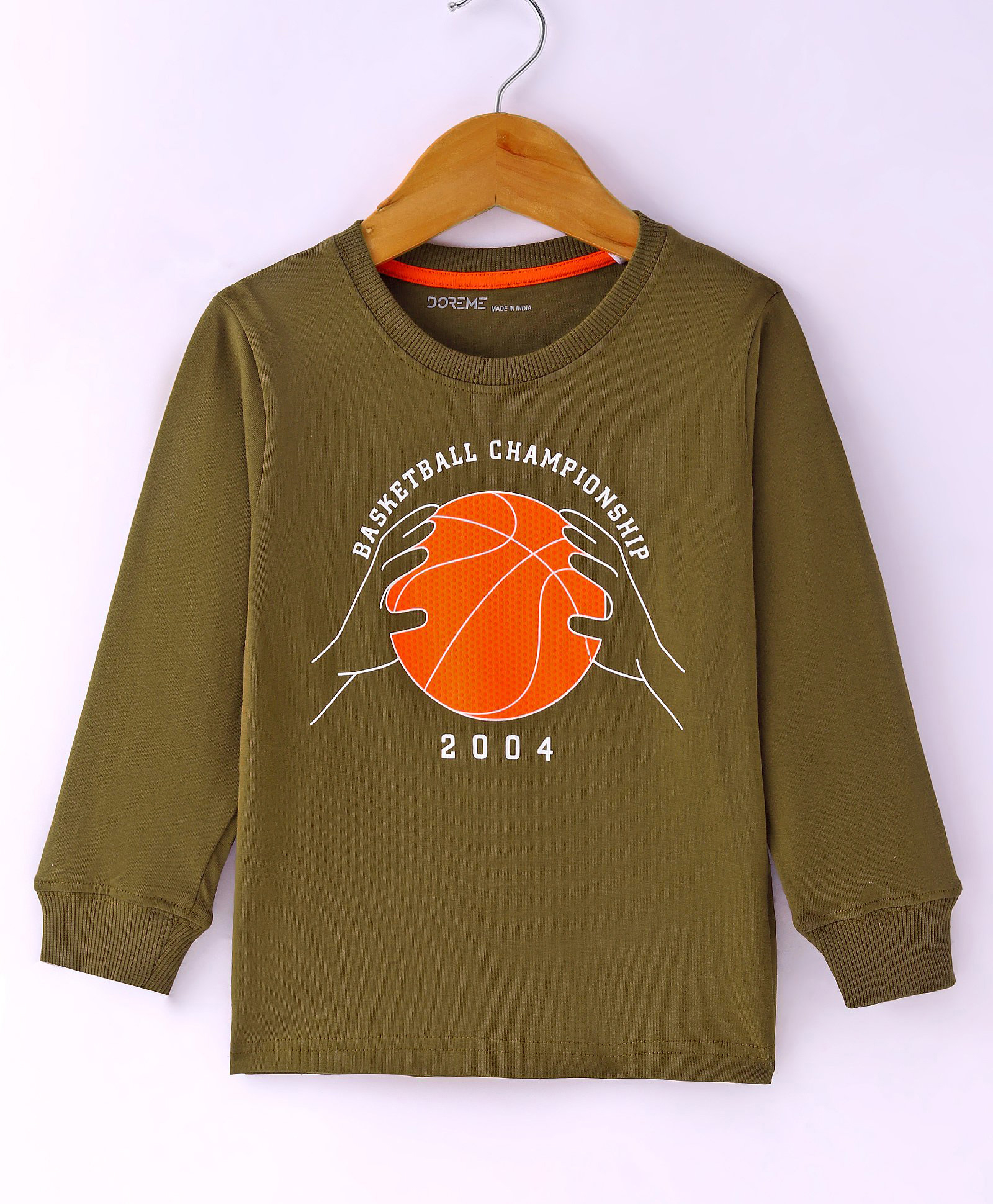 Doreme Single Jersey Knit Full Sleeves T-Shirt with Text Print - Light Brown-image-21