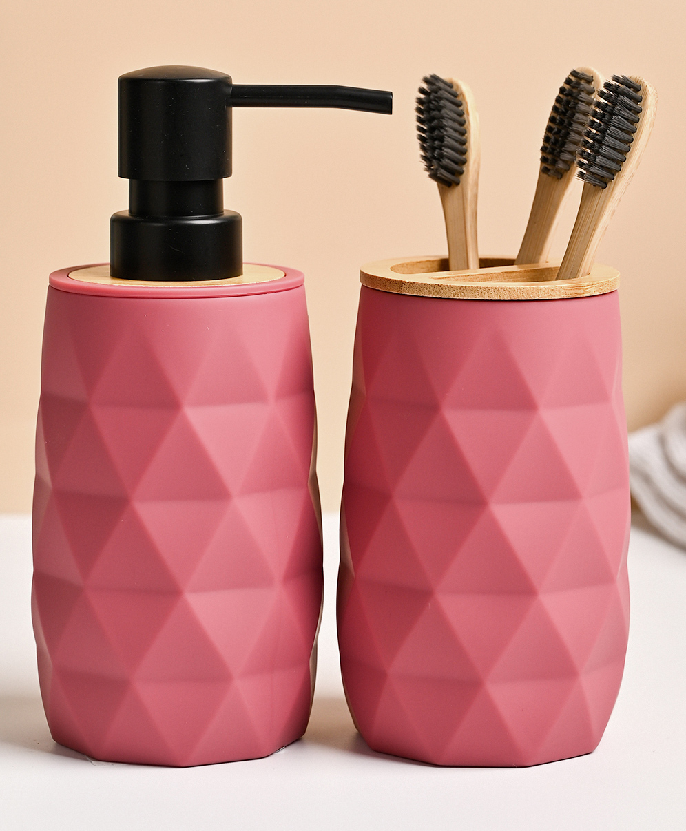 VONCASA Pink Plastic Bathroom Accessories Set of 2  For Utility And Bathroom Décor-image-2