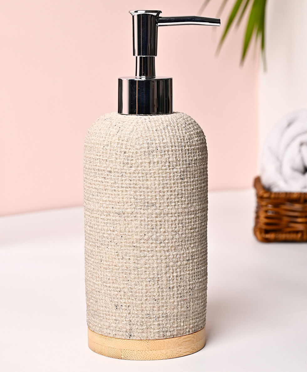 VONCASA Off White Polyresin Soap Dispenser For Utility And Bathroom Décor | 310 ml-image-26