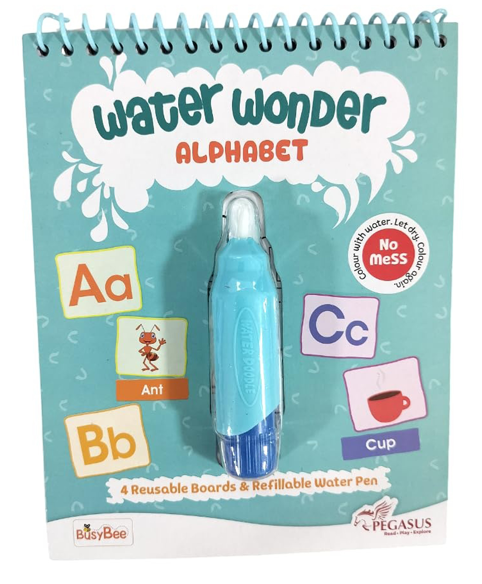 Reusable Magic Water Coloring Book For Kids, Mess-Free Art with Quick Dry Technology (Alphabet Theme | 4 Reusable Coloring & Activity Boards | 1 Refillable Water Pen)-image-2