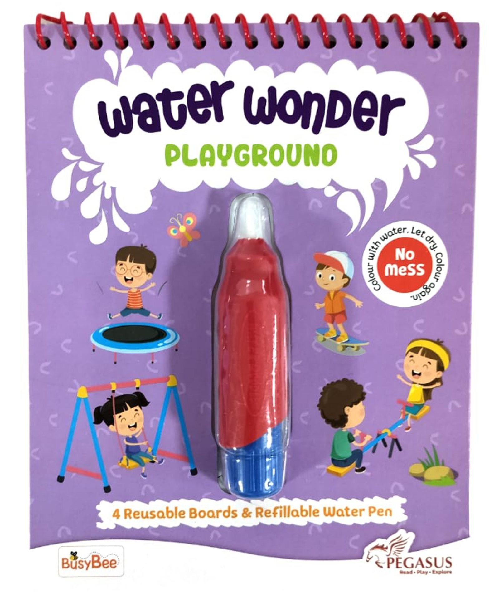 pegasus Reusable Magic Water Coloring Book For Kids, Mess-Free Art with Quick Dry Technology (Playground Theme | 4 Reusable Coloring & Activity Boards | 1 Refillable Water Pen)-picture-27