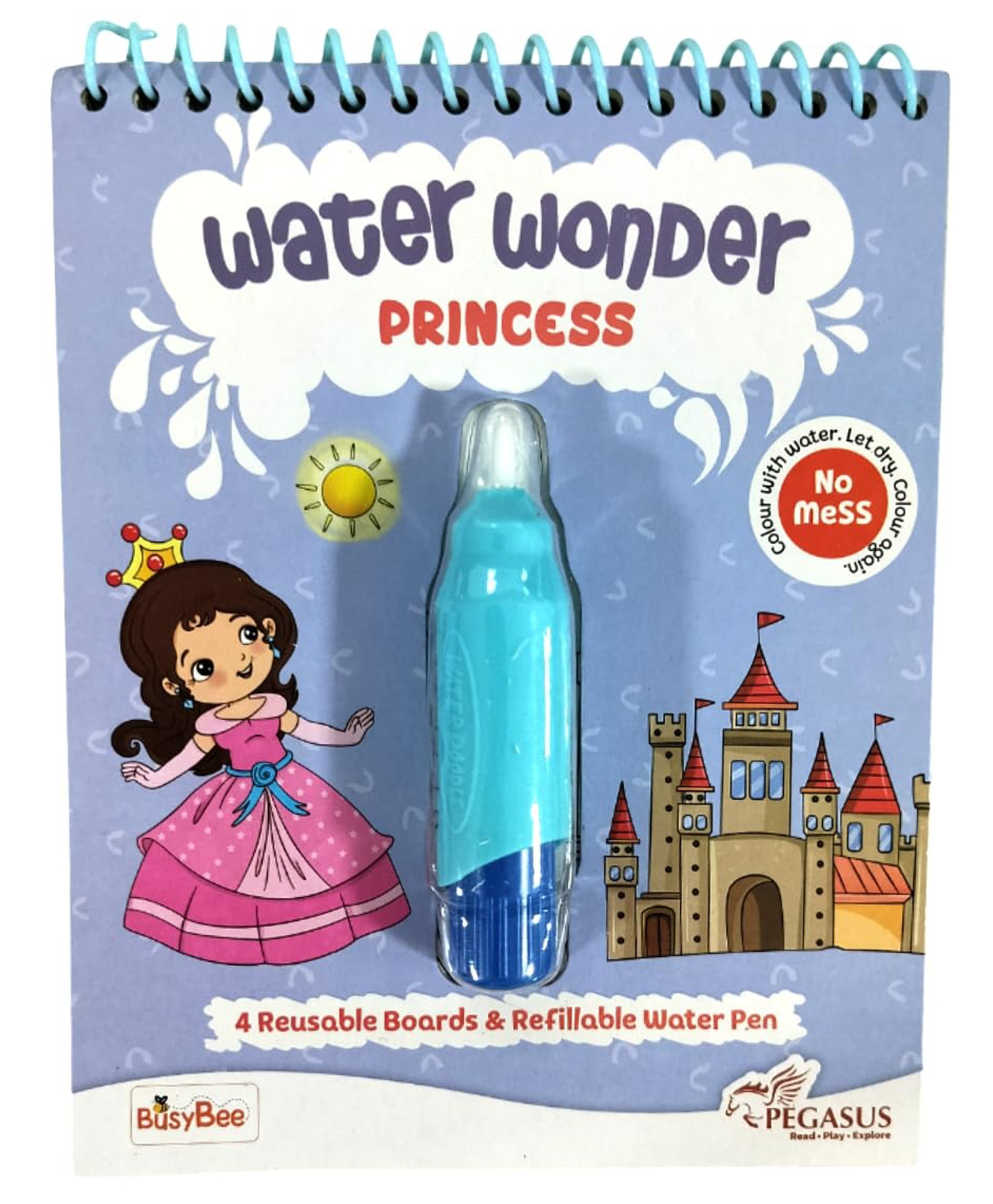 pegasus Reusable Magic Water Coloring Book For Kids, Mess-Free Art with Quick Dry Technology (Princess Theme | 4 Reusable Coloring & Activity Boards | 1 Refillable Water Pen)-picture-15