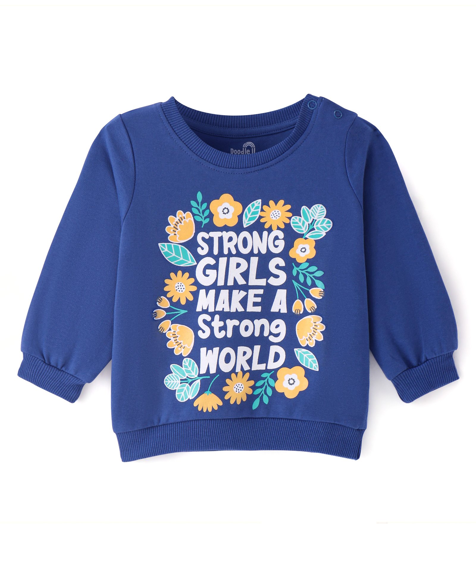 Doodle Poodle 100% Cotton Knit Full Sleeves Sweatshirt With Floral & Text Print - Blue-picture-26