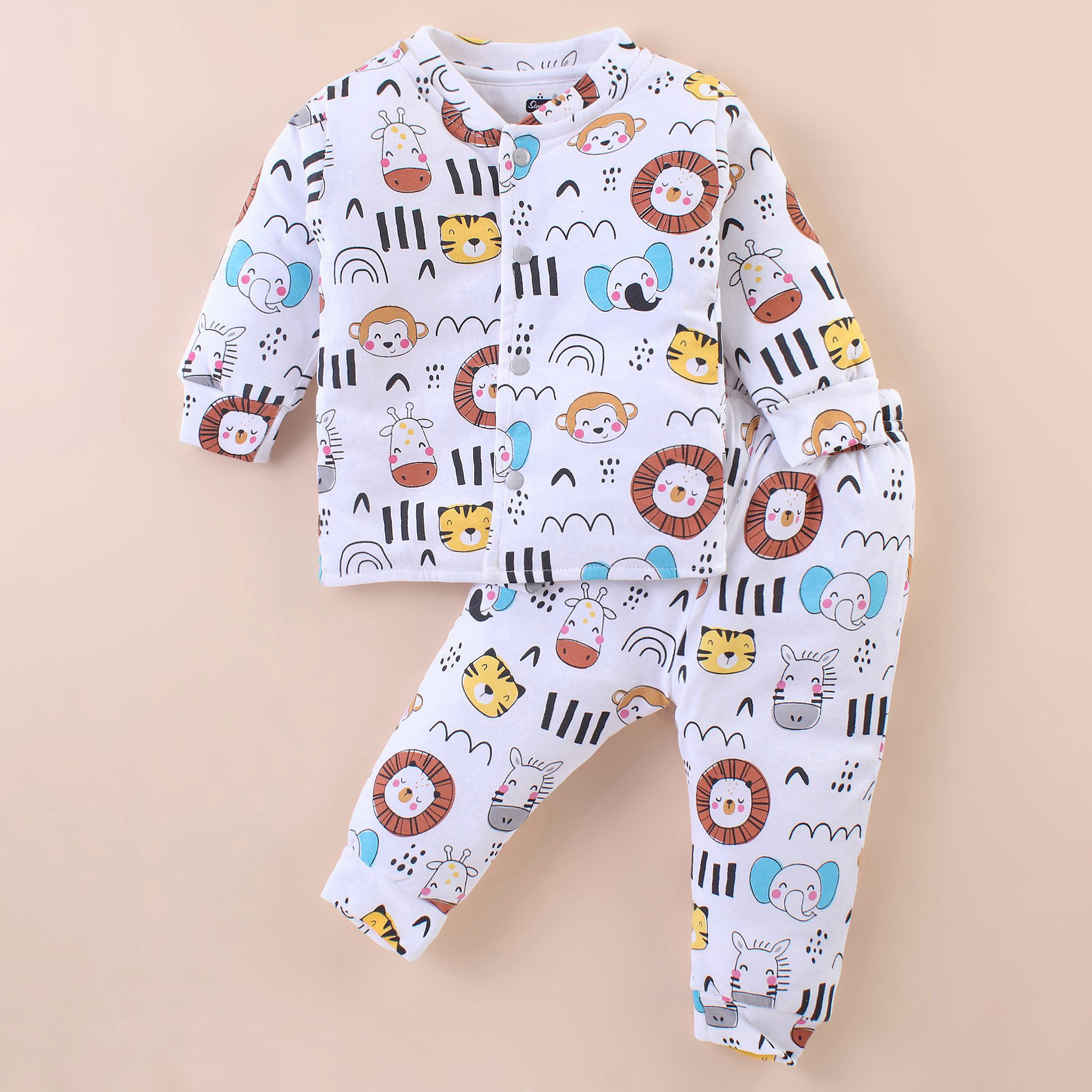 Simply Foam Full Sleeves Winter Night Suit Animal Print - White