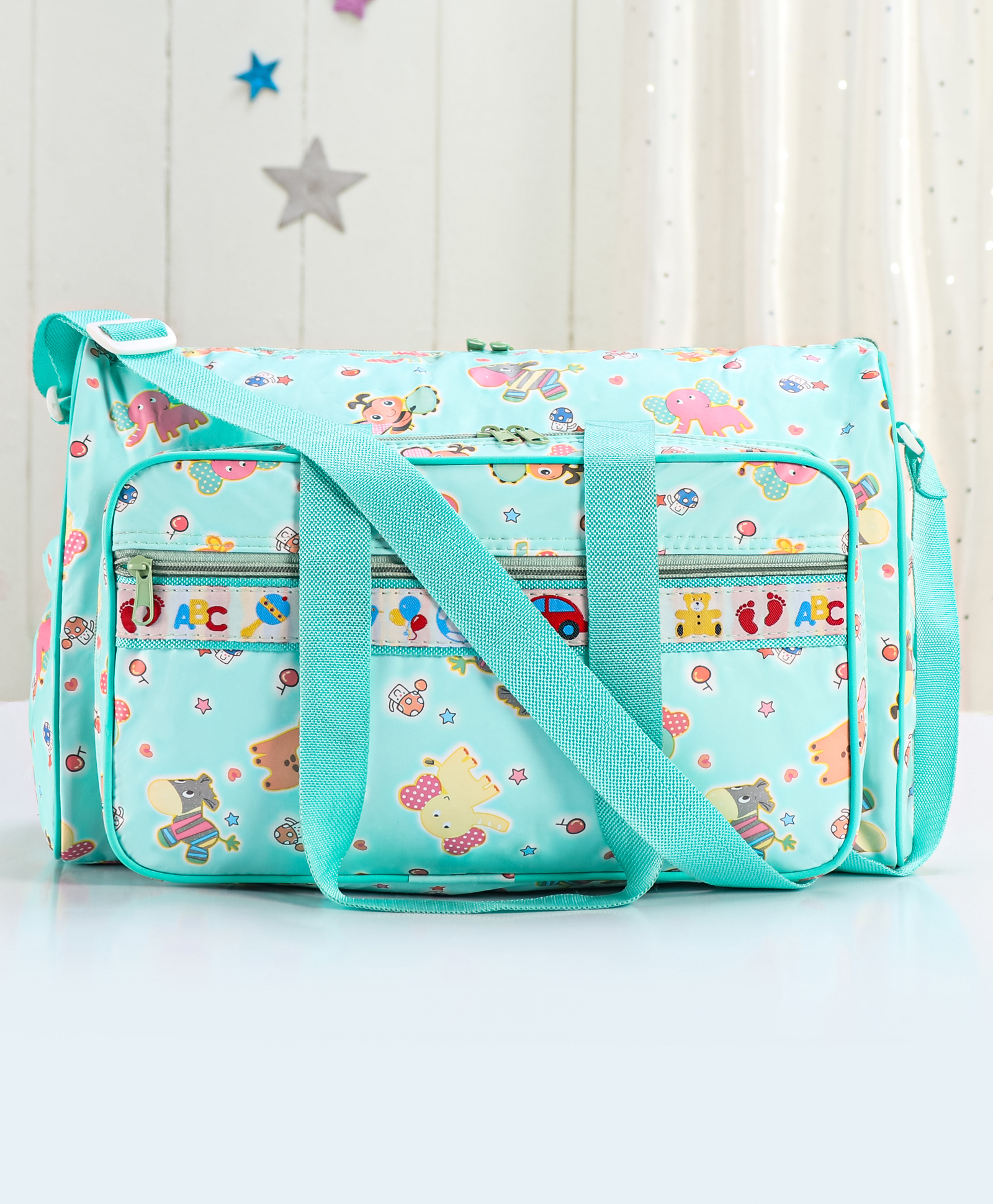 fab n funky Diaper Bag With Animal Print- Sea Green-picture-11