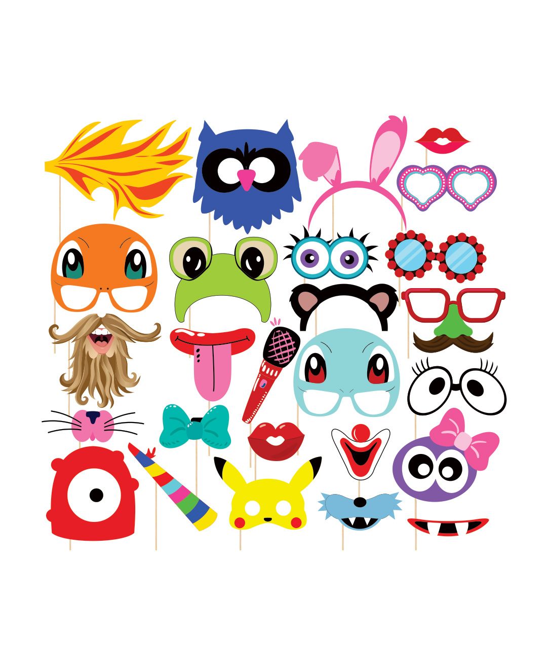 Syga Party Photo Booth Props Craft - Multi Colour - Pack of 26