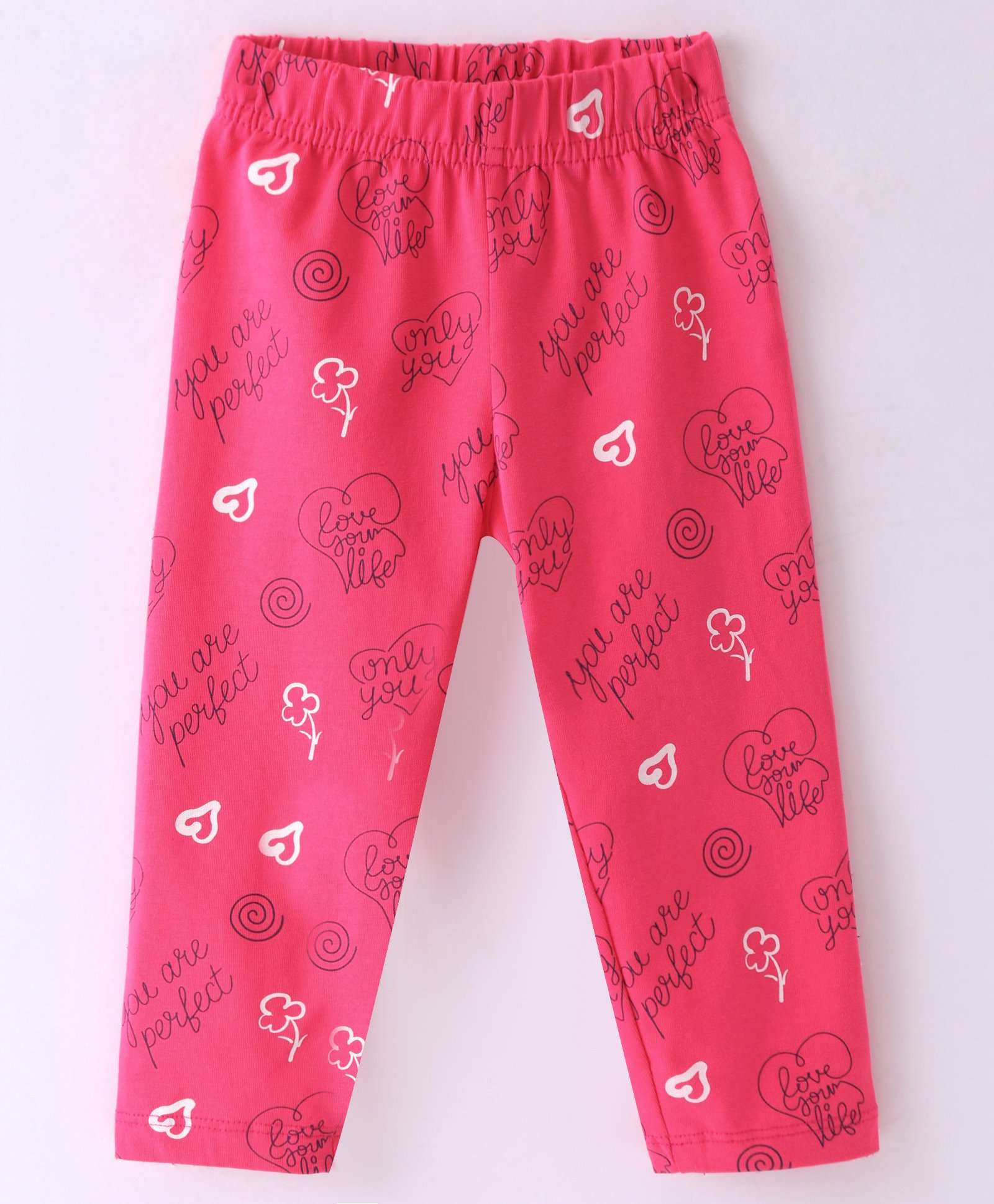 Doreme Single Jersey Knit Full Length Leggings With Hearts Print - Dark Pink-picture-14