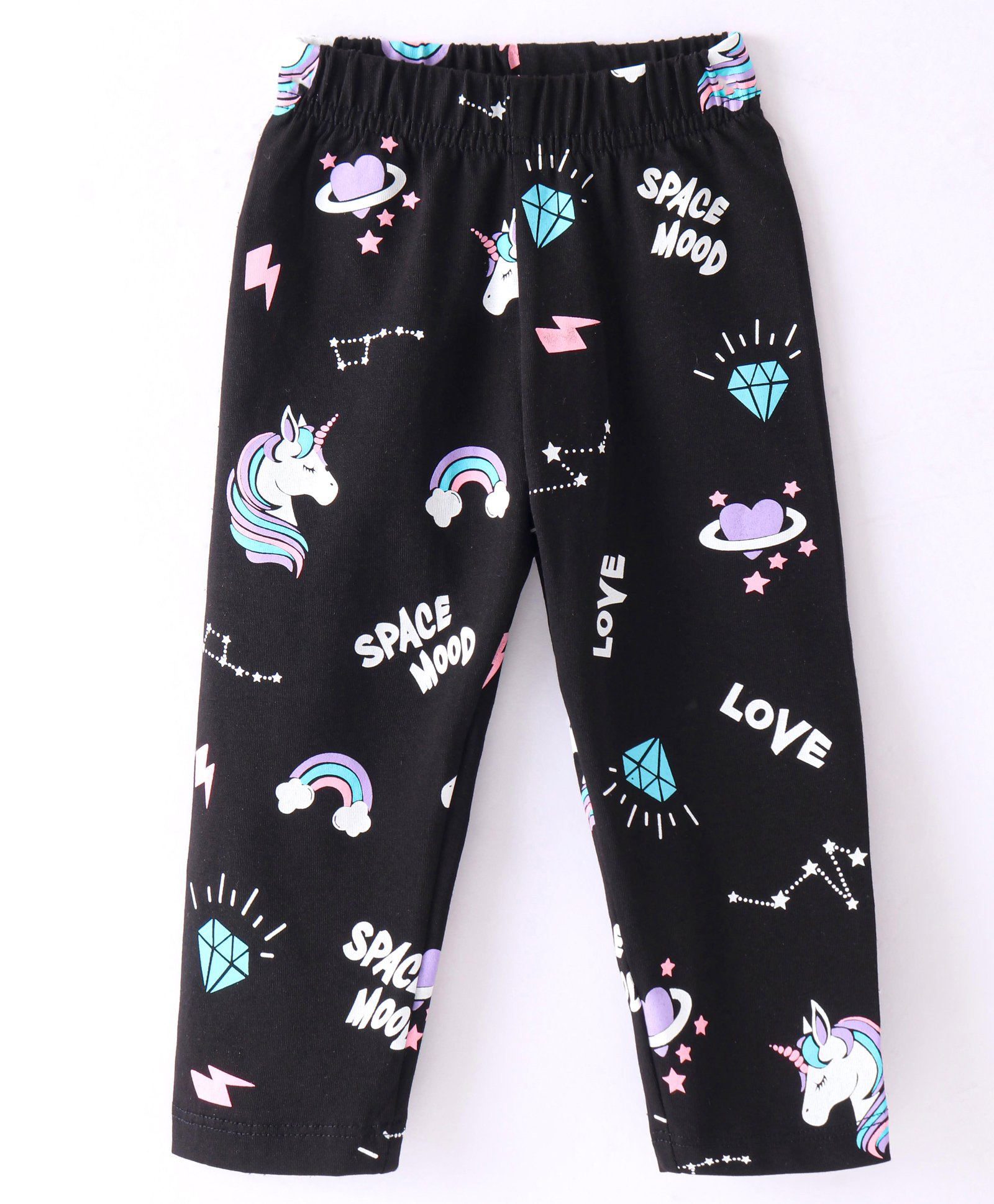 Doreme Single Jersey Knit Full Length Leggings With Unicorn Print - Black-image-24