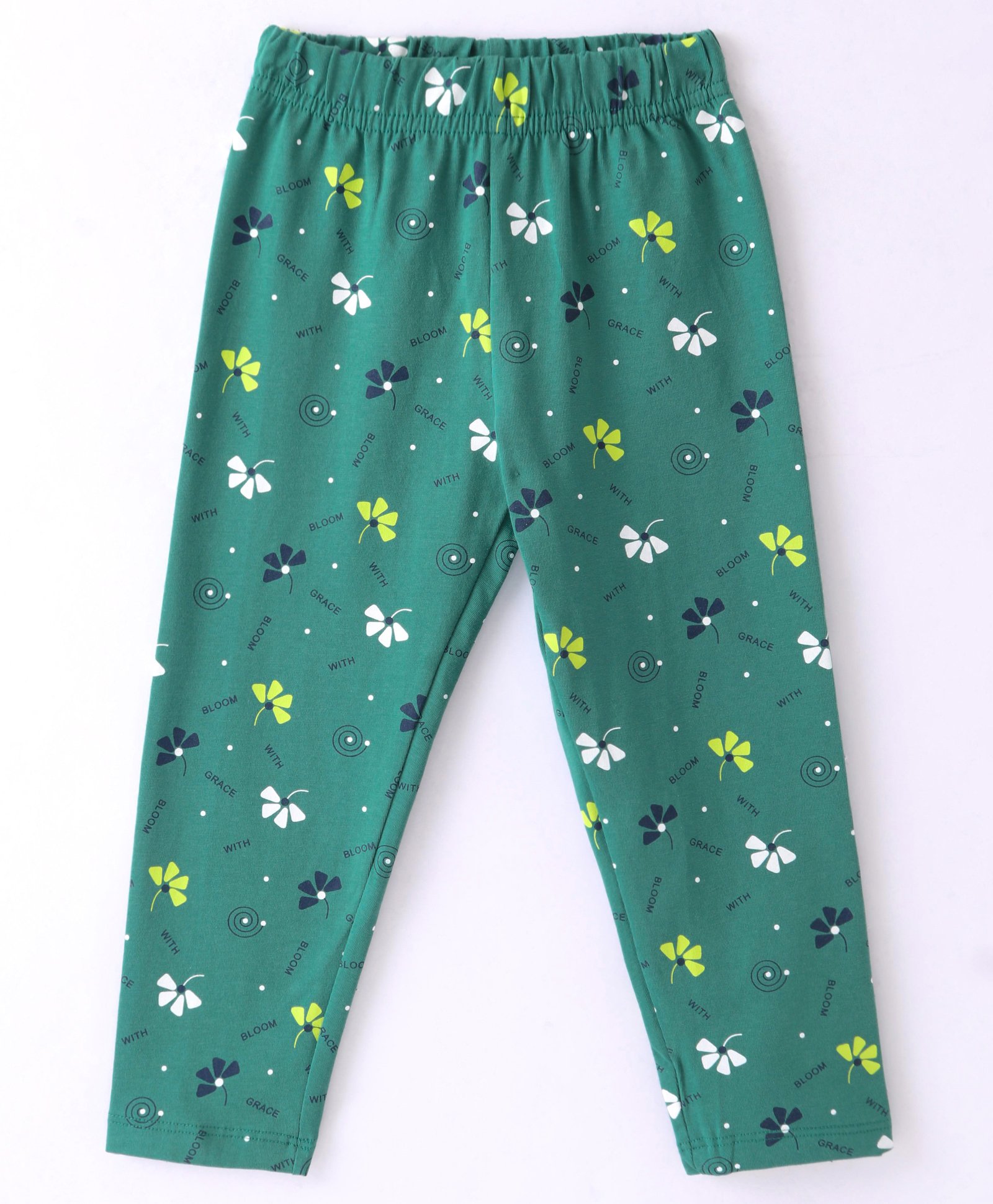 Doreme Single Jersey Knit Full Length Leggings With Floral Print - Green-image-26