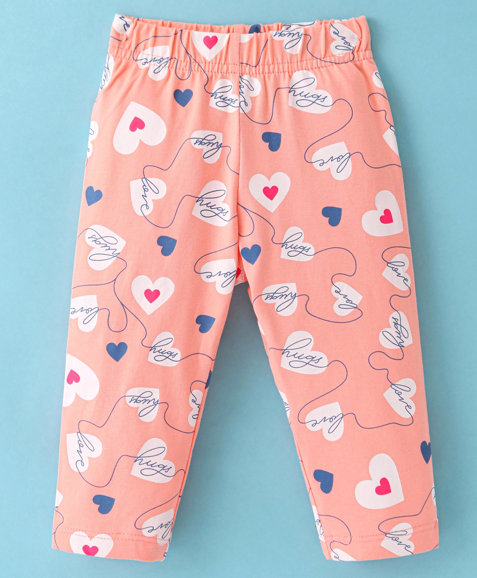 Doreme Single Jersey Knit Full Length Leggings With Hearts Print - Peach-picture-32