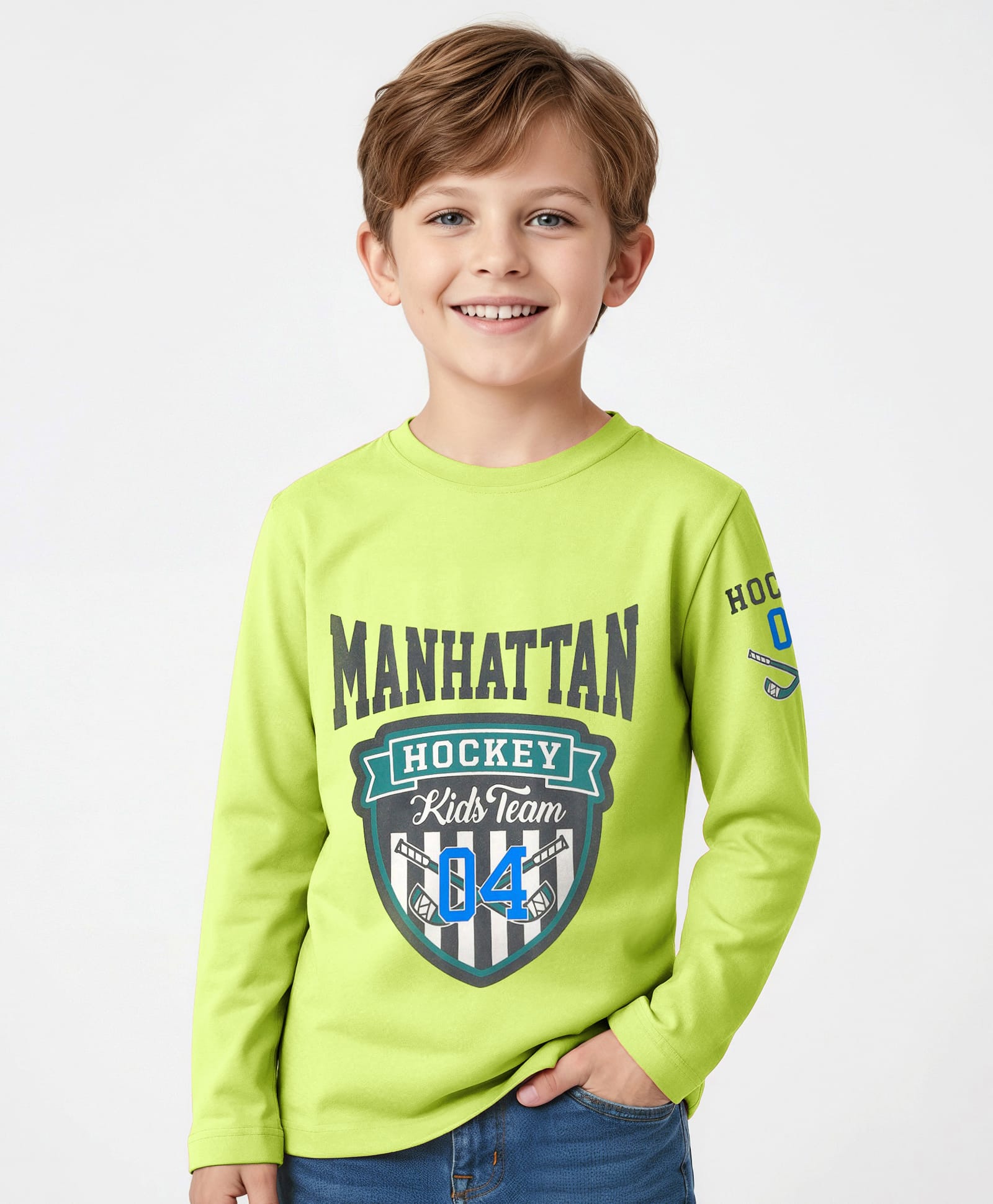Doreme Single Jersey Knit Full Sleeves T-Shirt Text Print - Hockey Green-picture-25