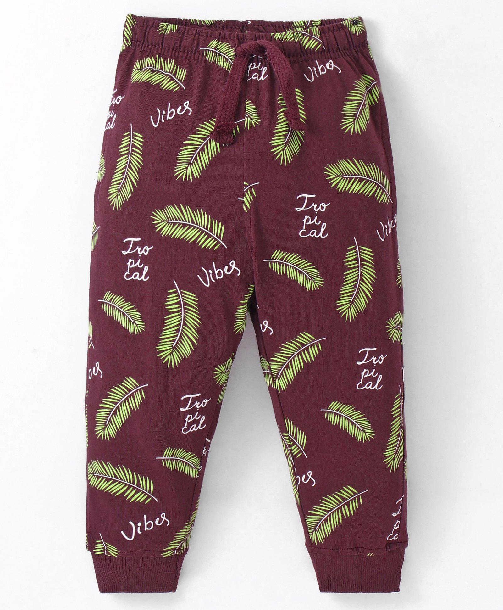 Doreme  Single Jersey Full Length Legging with Leaf Print - Wine-picture-28