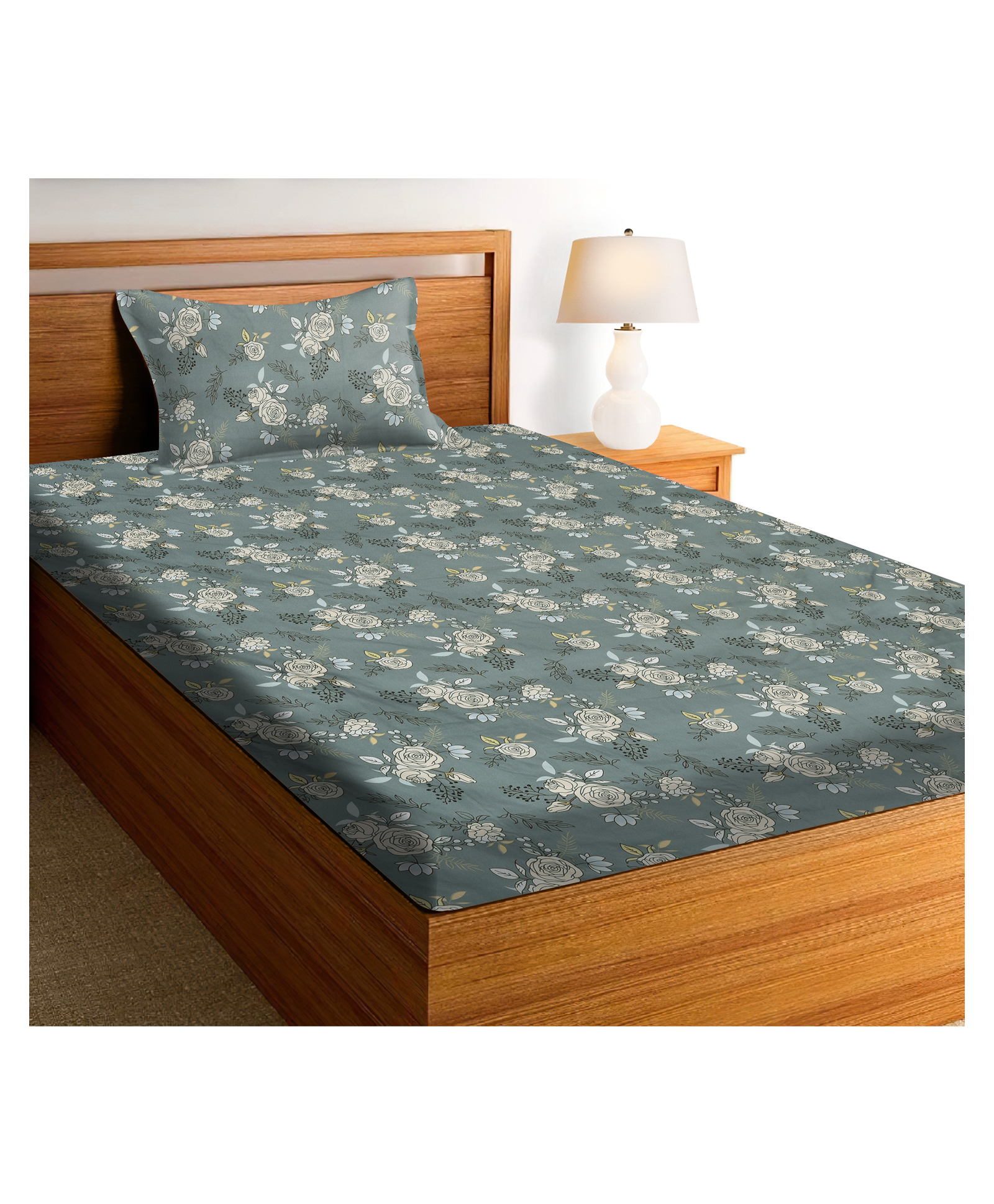 RRC Super Soft Brushed Microfiber Cotton 1 Single Bed sheet With 1 Pillow Cover Dark Grey-picture-24