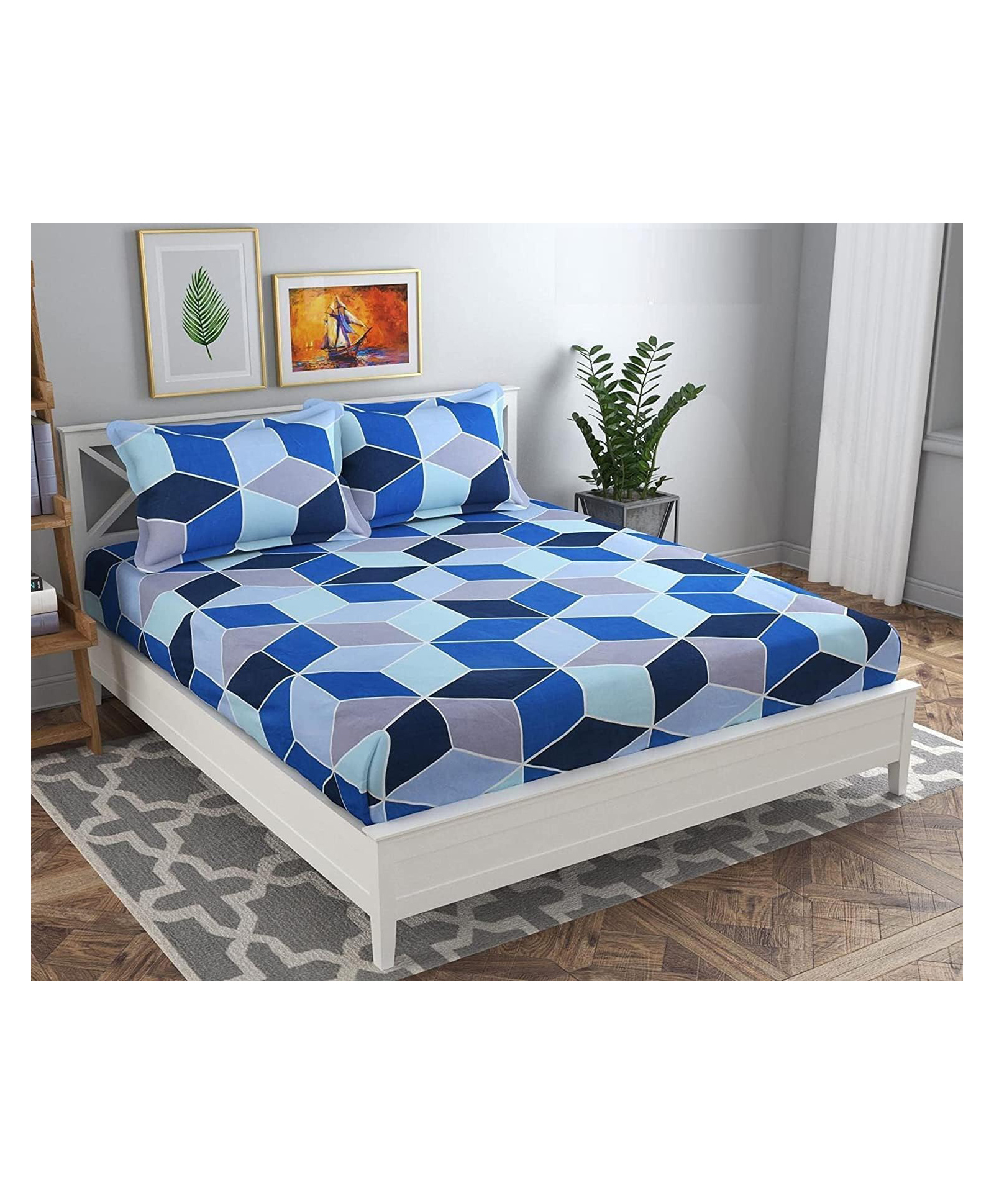 RRC Super Soft Brushed Microfiber Cotton Double Bedsheet With 2 Pillow Cover Blue-picture-27