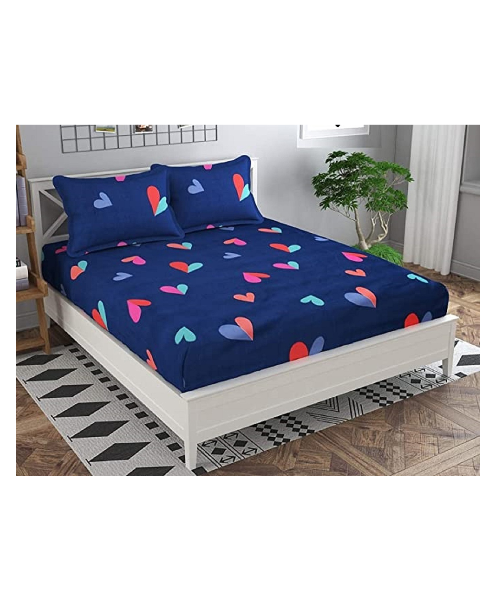 RRC Super Soft Brushed Microfiber Cotton Double Bedsheet With 2 Pillow Cover Dark Blue-picture-10