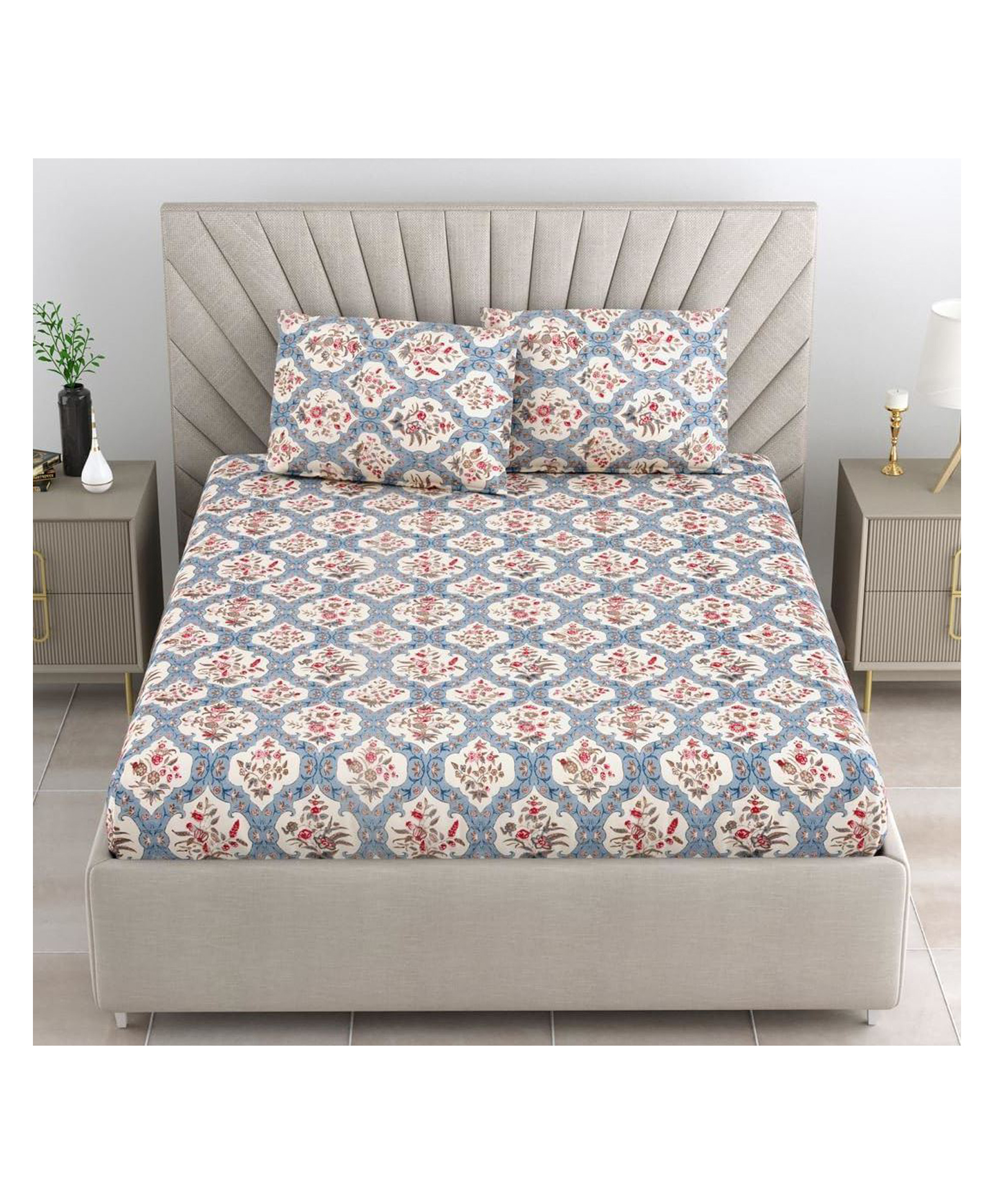 RRC Super Soft Brushed Microfiber Cotton Double Bedsheet With 2 Pillow Cover Light Blue-image-35